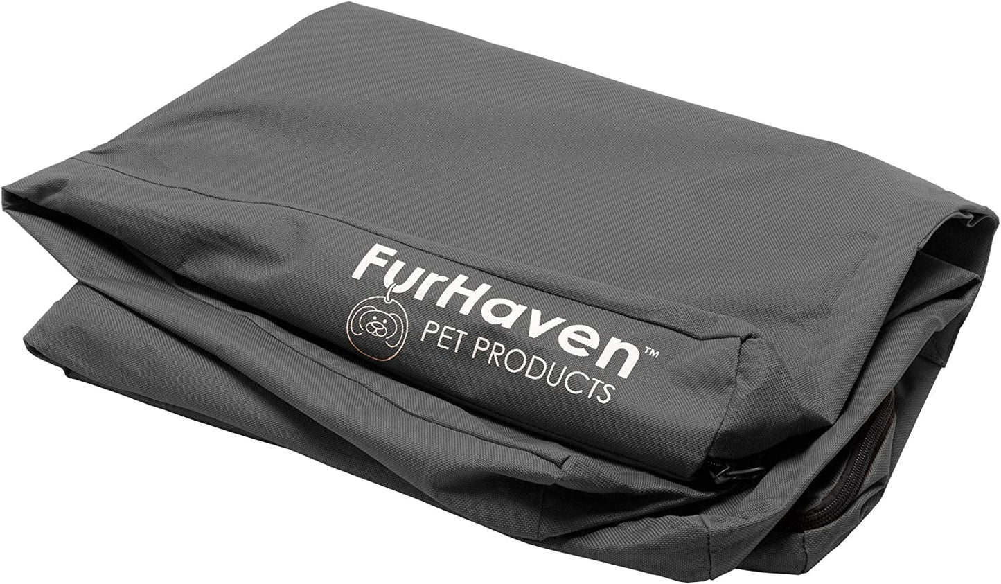 Furhaven Replacement Dog Bed Cover Water-Resistant Indoor/Outdoor Logo Print Oxford Polycanvas Mattress, Washable - Stone Gray, Medium