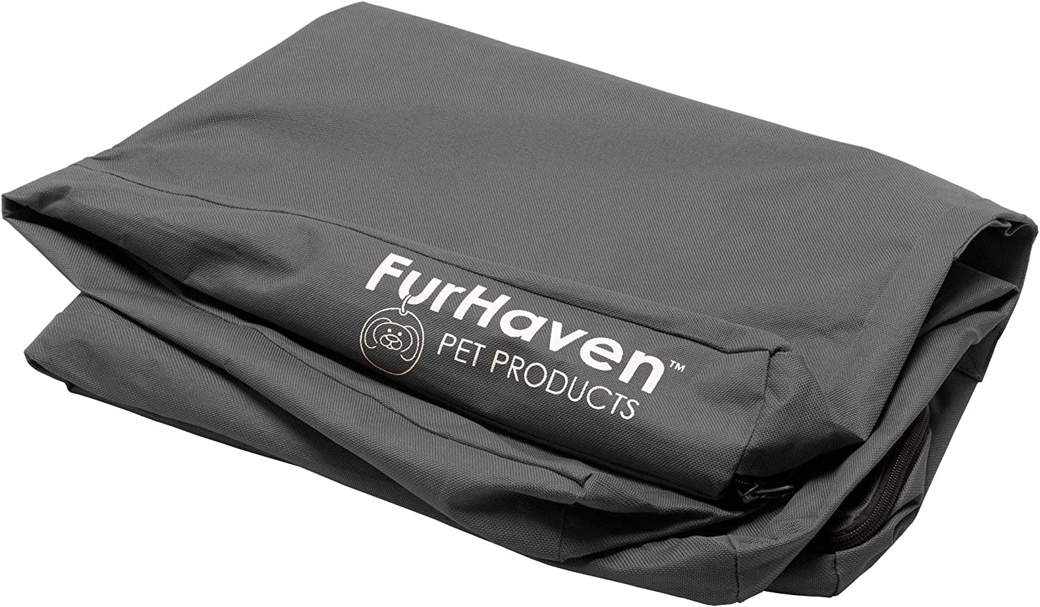 Furhaven Replacement Dog Bed Cover Water-Resistant Indoor/Outdoor Logo Print Oxford Polycanvas Mattress, Washable - Stone Gray, Jumbo (X-Large)