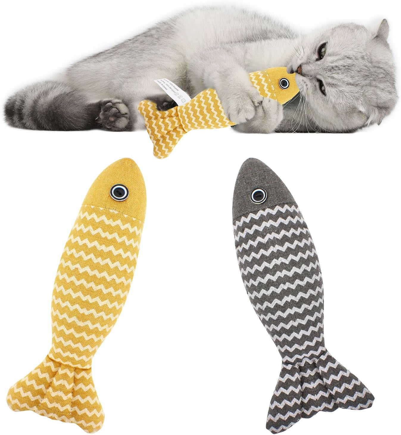 2 Pcs Catnip Toys Fish, Cat Toys Self Play, Cat Toys for Indoor Cats and Kitten, Catnip Cat Toy, Interactive Kitten Exercise Kicker Toys for Indoor Cats 7.8 Inches for All Breeds