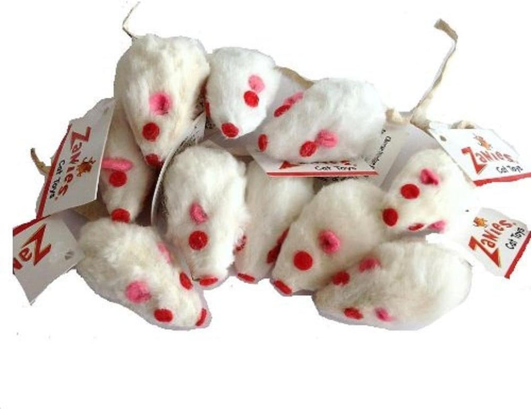 10 Realistic White Mice Cat Toys with Real Rabbit Fur by Zanies