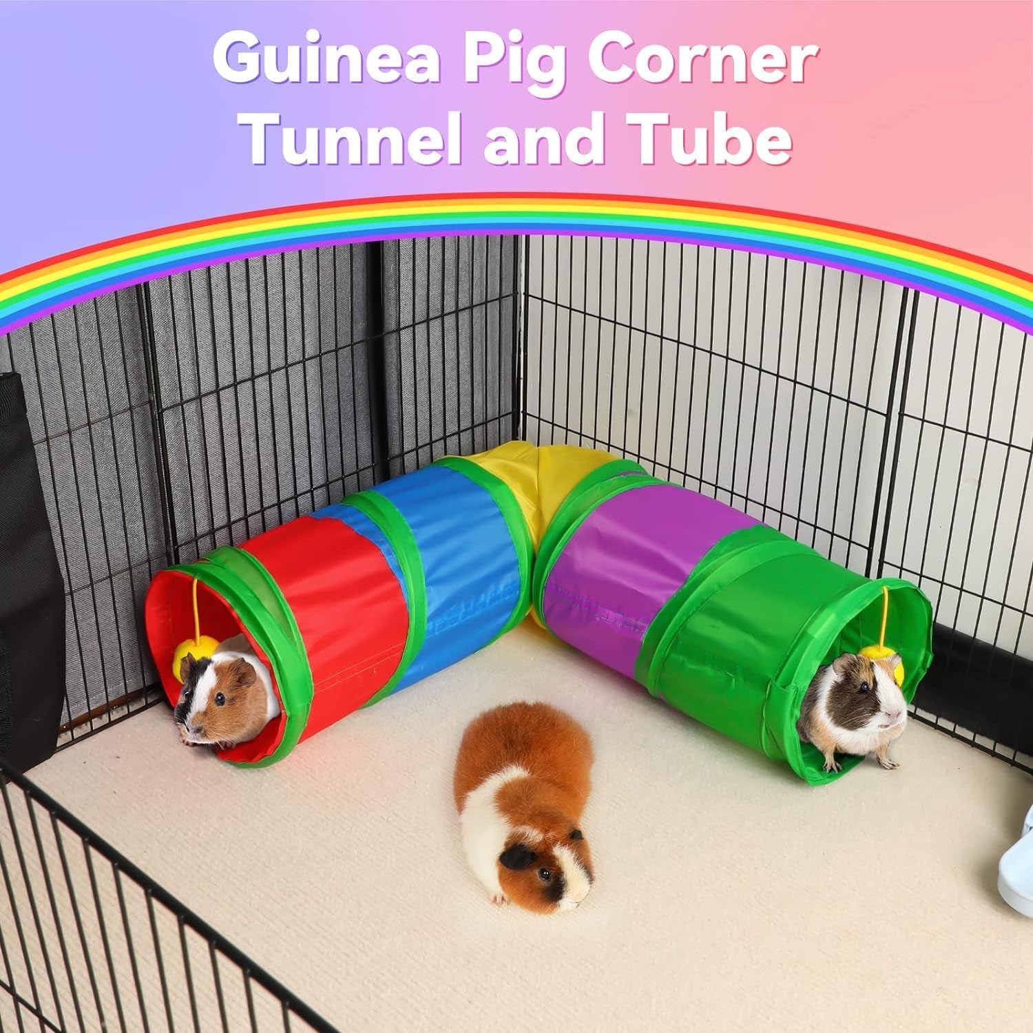 YUEPET Guinea Pig Corner Tunnel and Tube Collapsible Ferret Tunnel, Small Animal Corner Hideout for Guinea Pig Ferret Hamster Chinchilla Sugar Glider