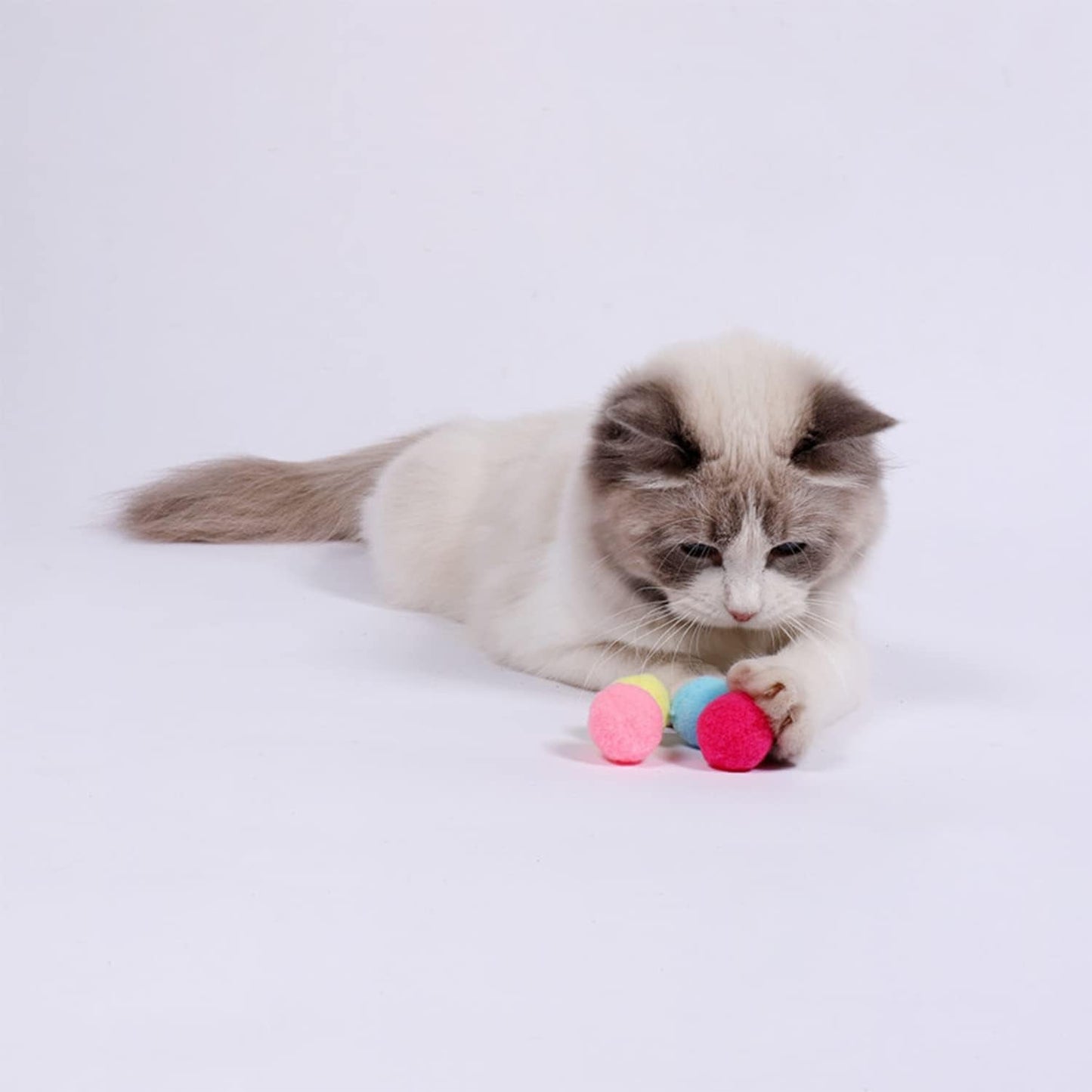 30/60/100Pcs 3Cm Premium Colorful Cat Toy Balls - Soft Kitten Pom Pom Toys - Lightweight and Small Easily Paw for Indoor Cats Interactive Playing Quiet Ball Cats