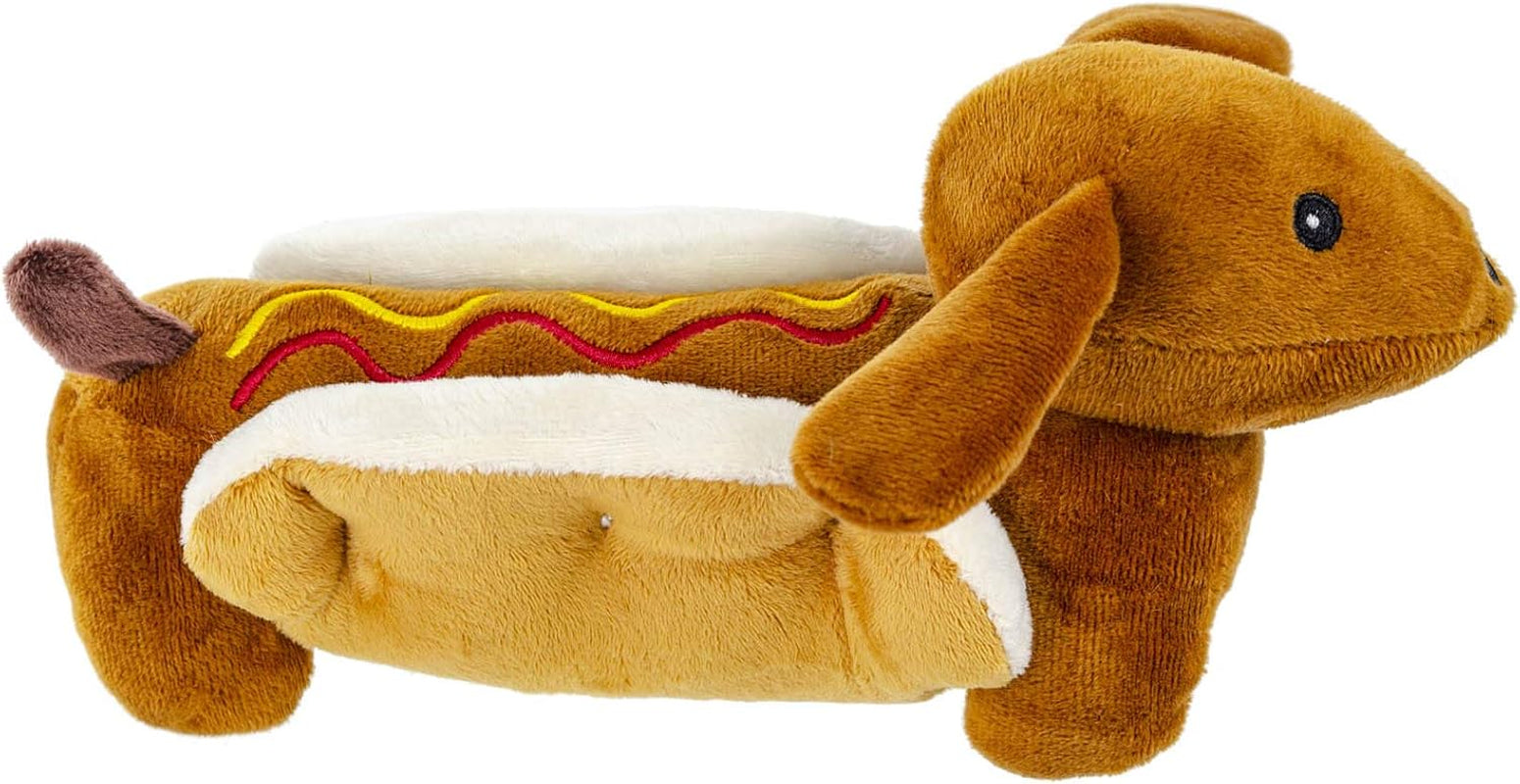 10 Inch Plush Pet Toy Dog in a Bun Hotdog with Squeaker