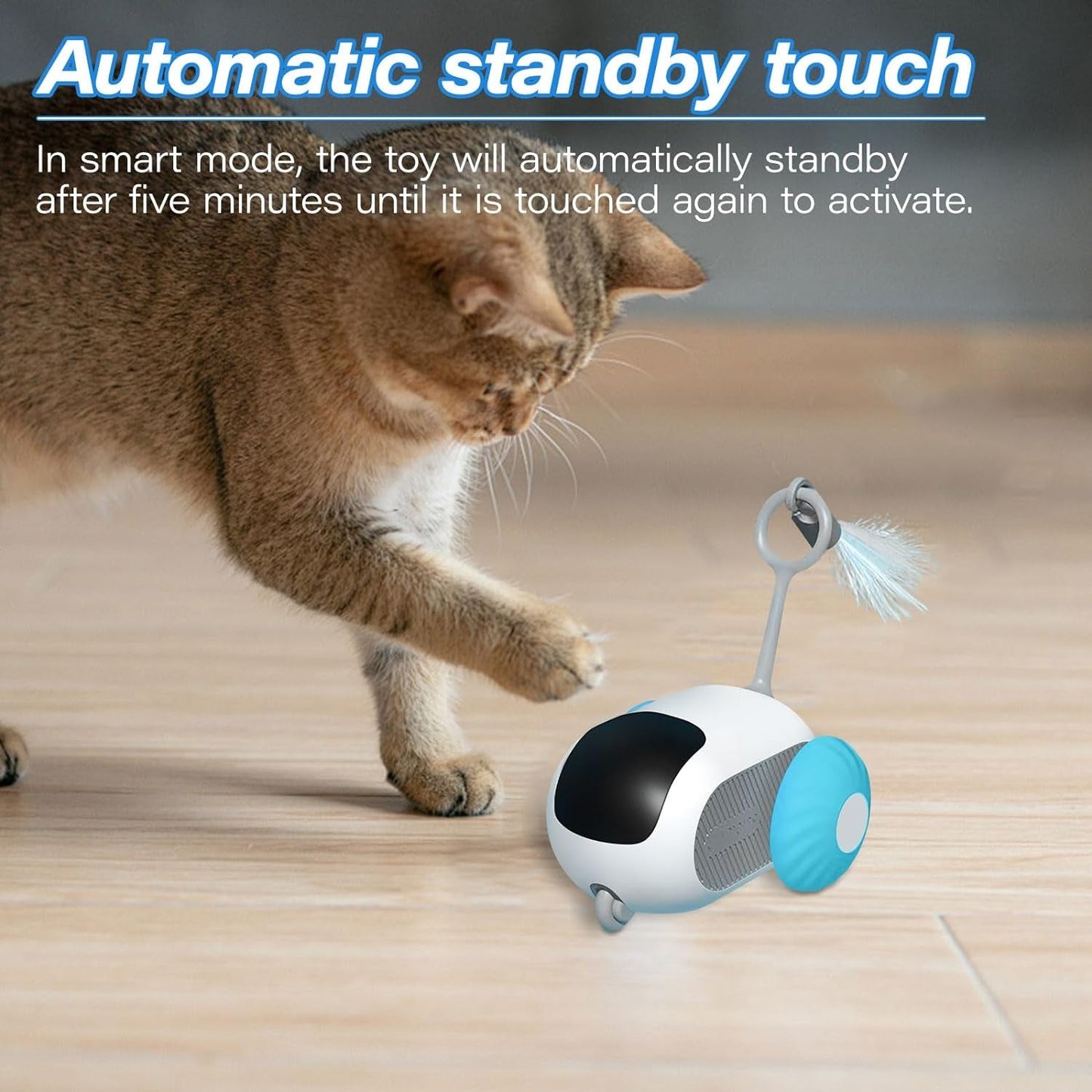 2.0 Remote Control Smart Cat Toy, Interactive Indoor Cat Toy with Feathers, Automatic Moving Cat Toy, USB Rechargeable, Blue