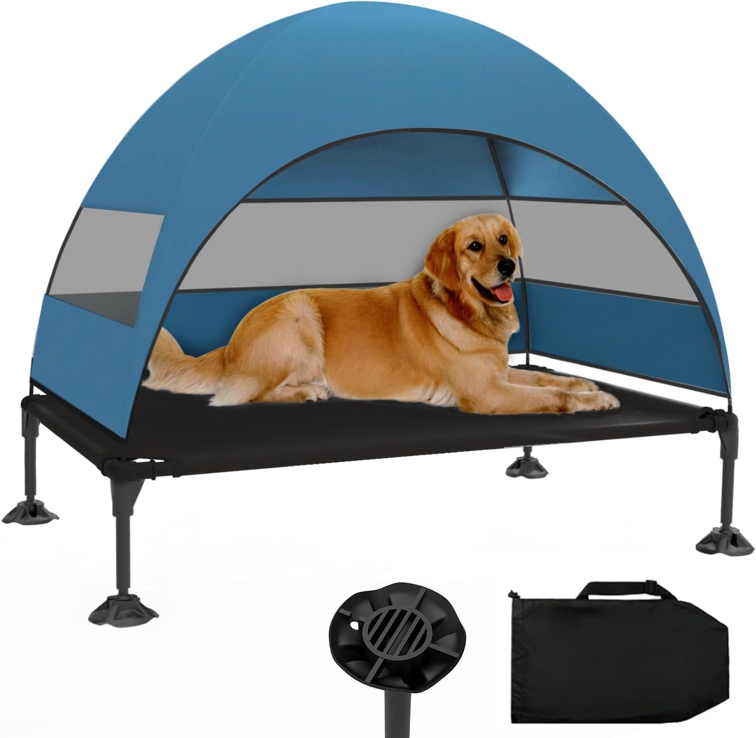 Elevated Dog Bed with Canopy, Raised Outdoor Dog Cot with Stable Anti-Slip Feet, Pet Bed with Removable Canopy Shade Tent, Dog Bed for Large Dog Indoor Outdoor (Grey, 42.0" L X 30.0" W X 33.0" Th)