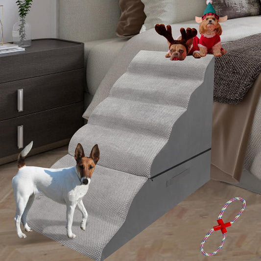 30 Inches 6 Steps Dog Stairs. Pet Stairs for Tall Bed 30-36 Inches. Dog Stairs for Small Dogs/Cats, Older Injured Pets. 30D Density Foam Pet Ramp Non-Slip