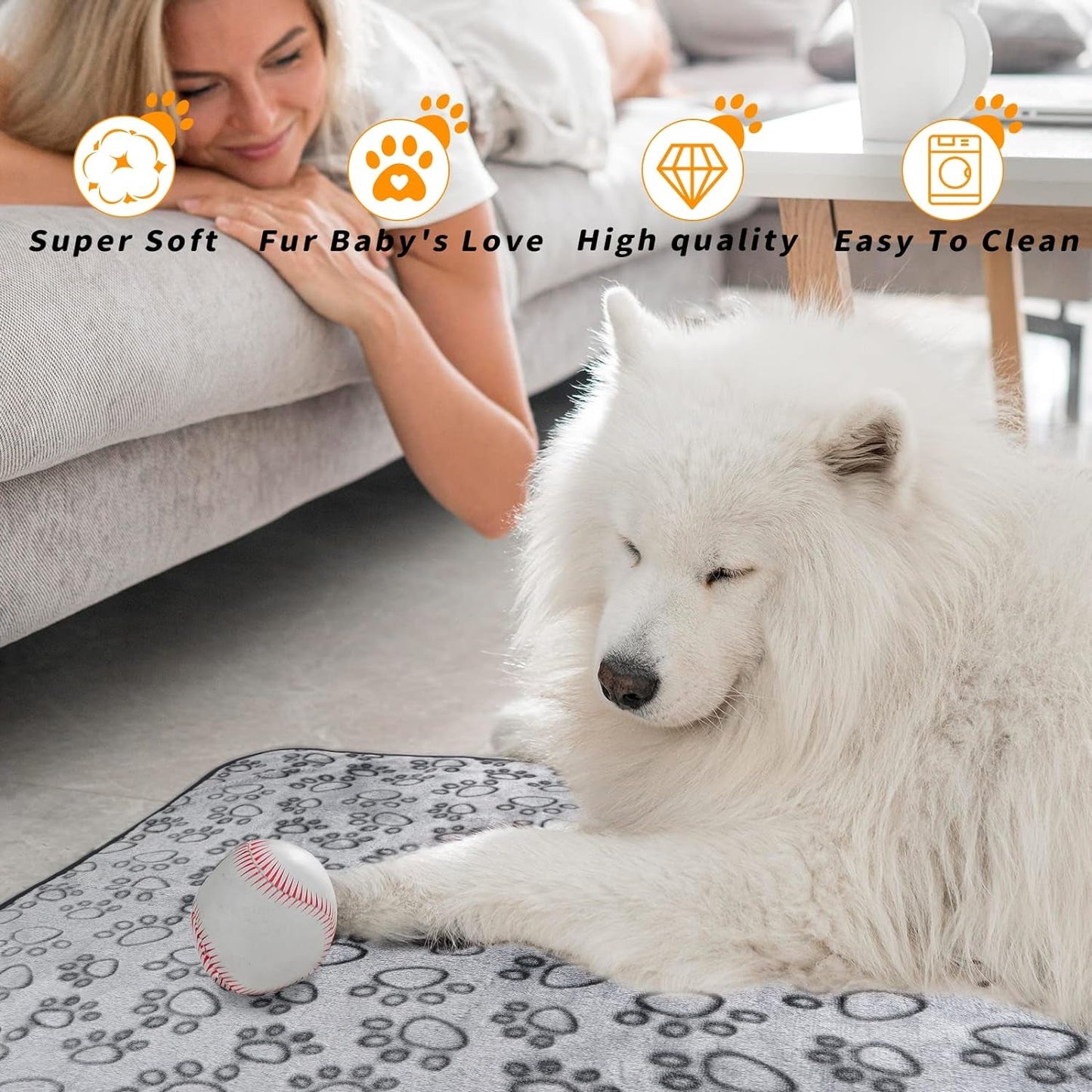 Fleece Blanket for Small Medium Dogs - Washable Puppy Blanket with Cute Paw Print for Bed Couch Protection