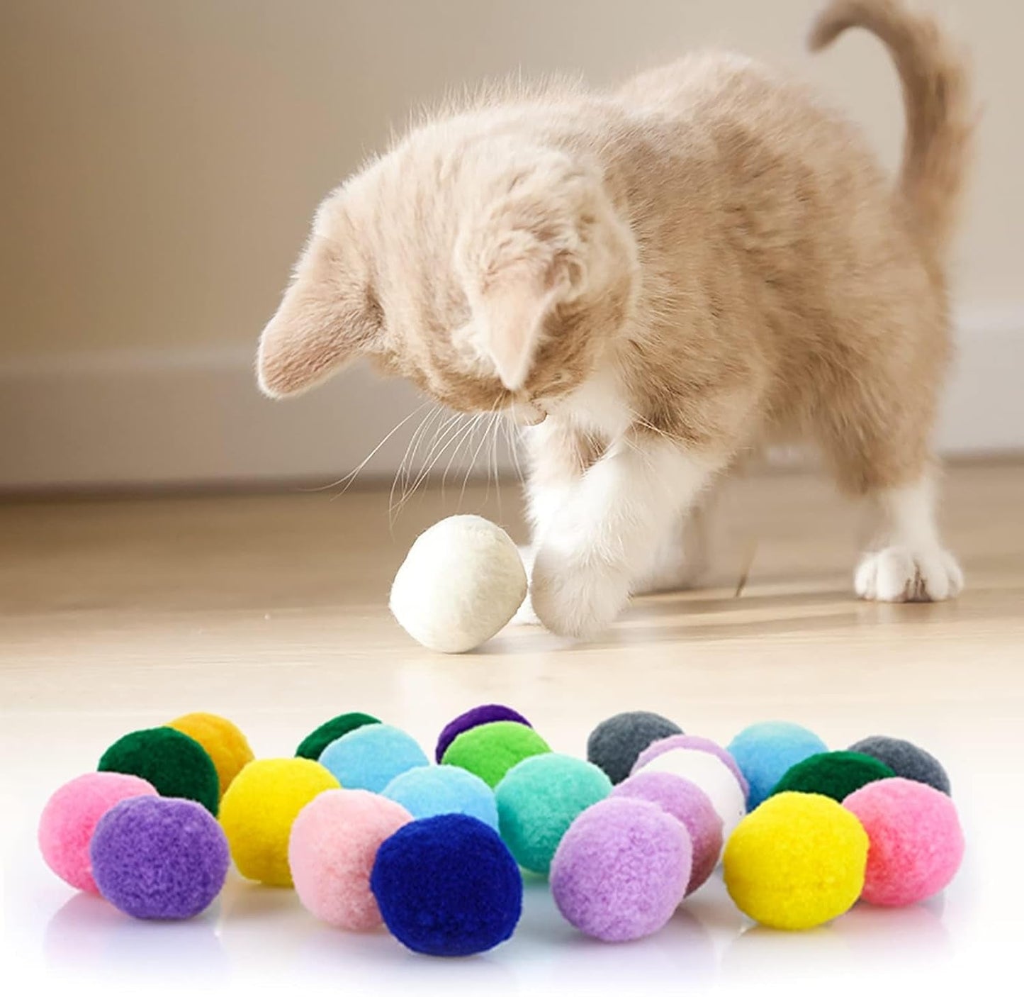 30 Pcs Large Cat Toy Balls, Soft Cat Balls for Kitten Training and Play 1Inch Soft Pom Poms Ball Cat Play Toy Pompon Pet Products for Cats