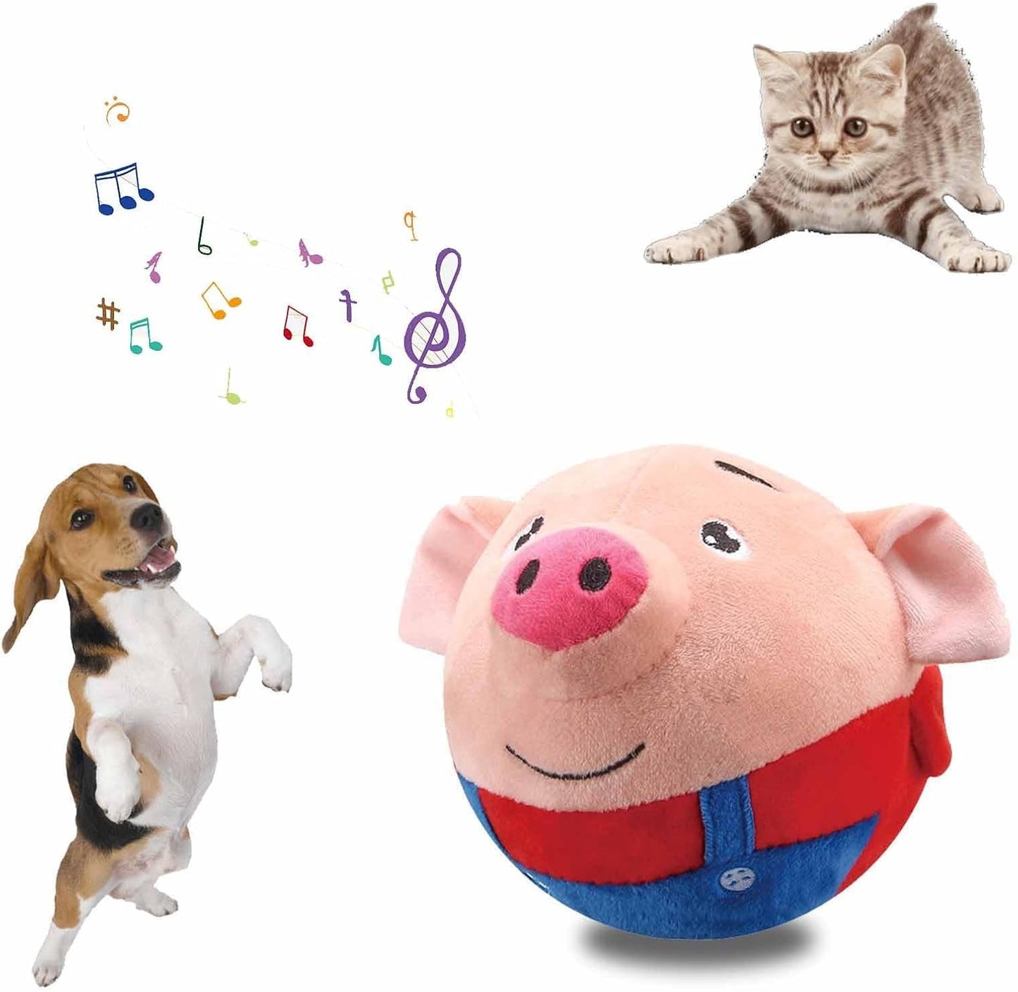 2024 New Active Moving Pet Plush Toy, Interactive Dog Toys Talking Squeaky Moving Ball Toy, Washable Cartoon Pig Plush Sound Electronic Dog Toy (Blue Pig)