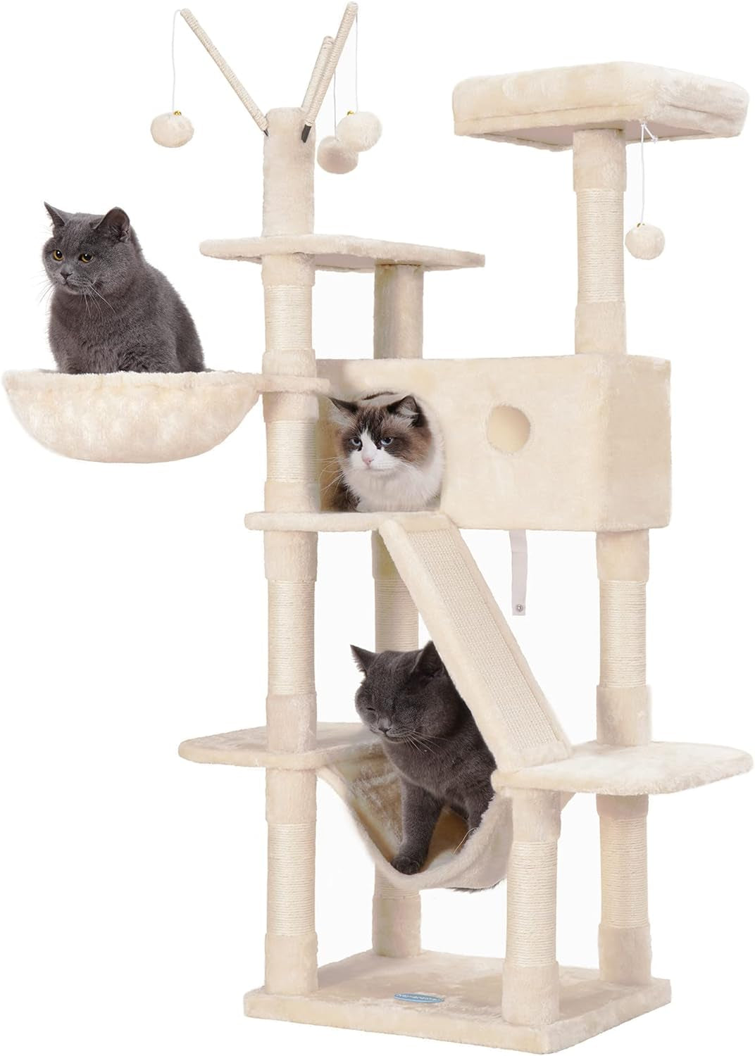 Hey-Brother Cat Tree, 53 Inch Cat Tower for Indoor Cats, Cat House with Padded Platform Bed, Toy Balls, Large Cozy Condo, Hammocks and Sisal Scratching Posts, Light Gray MPJ019-SW