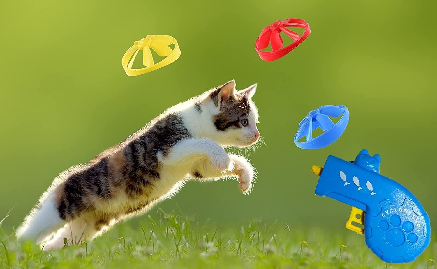 18 Pieces Cat Fetch Toy with Colorful Flying Propellers Set, Cat Playing Tracking Interactive Toys for Kitten Indoor and Outdoor Chasing Training Hunting