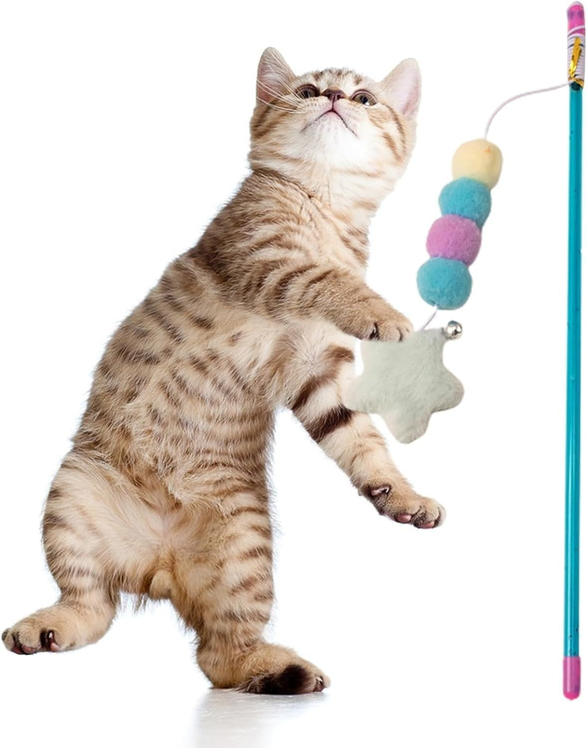 2 Pcs Pink Cat Stick Toy Elastic Rope Plush Ball Star Pendant Bite-Resistant Comfortable Grip Relieve Boredom Handmade Kitten Teaser Wand Cat Mice and Animals Toys Pet Supplies