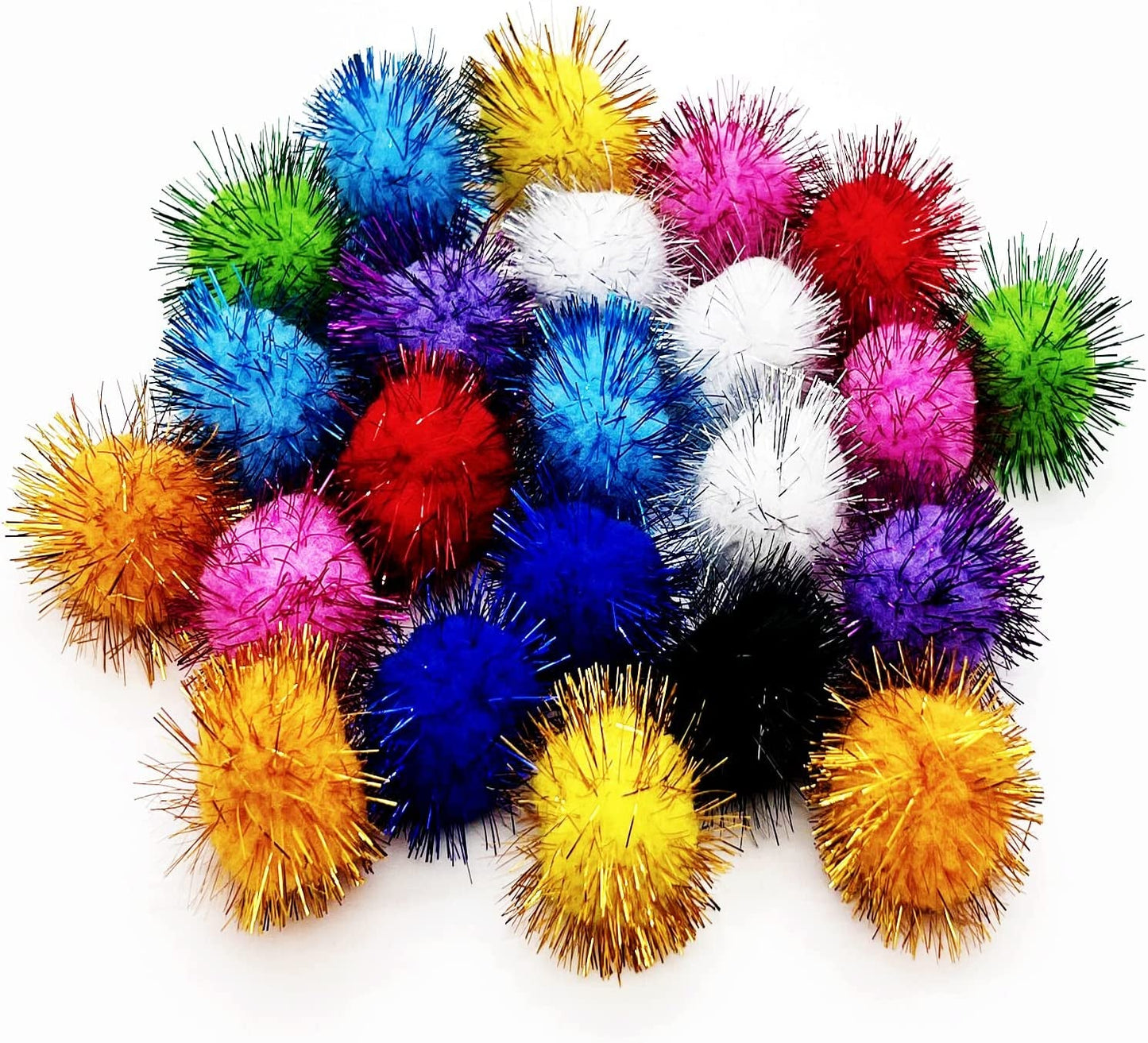 24 Pcs Cat Balls Toys, 1.8 Inch Sparkle Balls, Tinsel Glitter Pom Pom Balls Cat'S Favorite Toys, Random Color