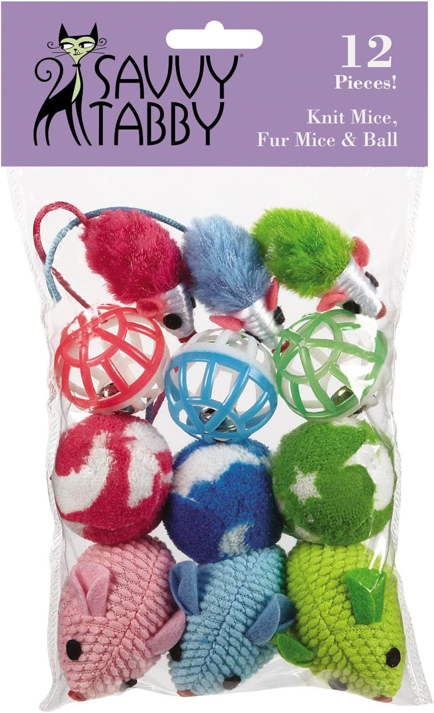 Knit Mice, Fur Mice, and Balls Cat Toys, 12-Packs