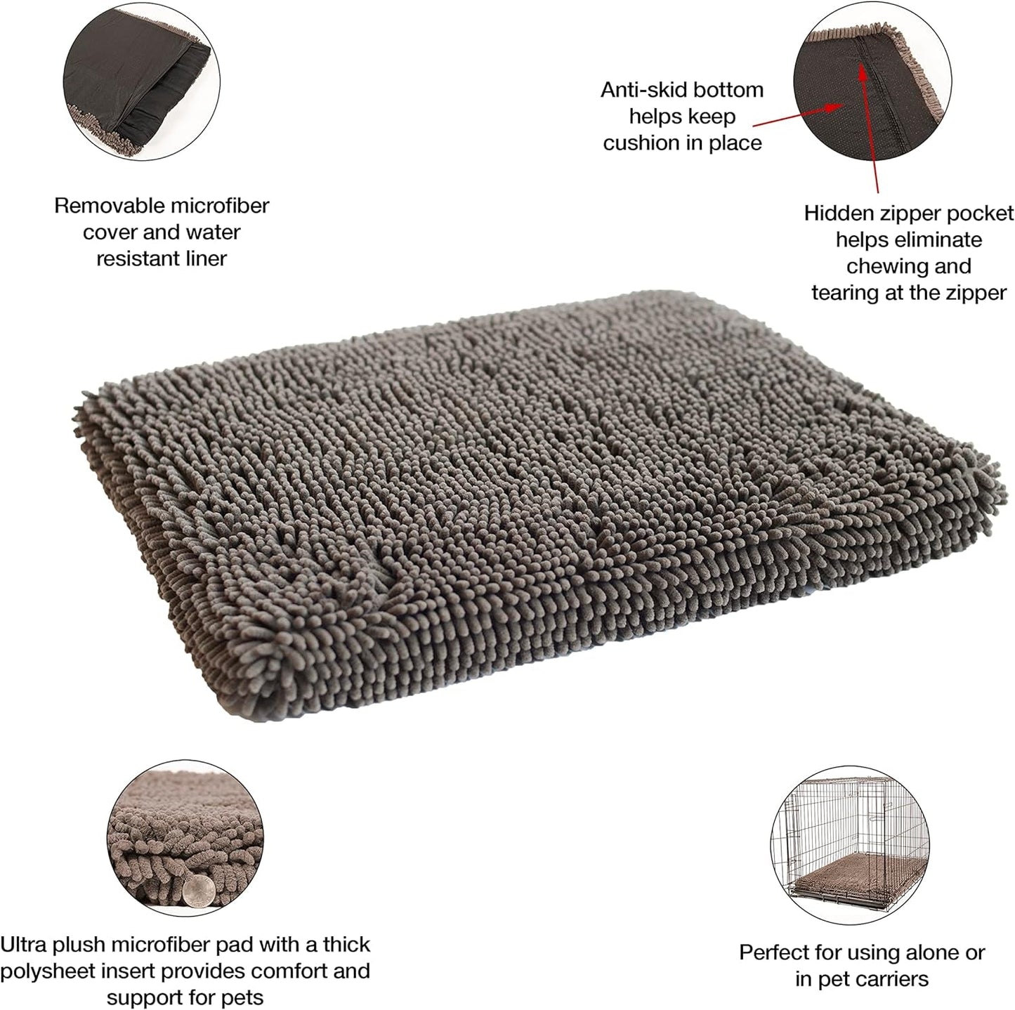 Dog Gone Smart Pet Products Dirty Dog Microfiber Cushion Pad, Grey, 23X36 Large (DGSDDCP2321)