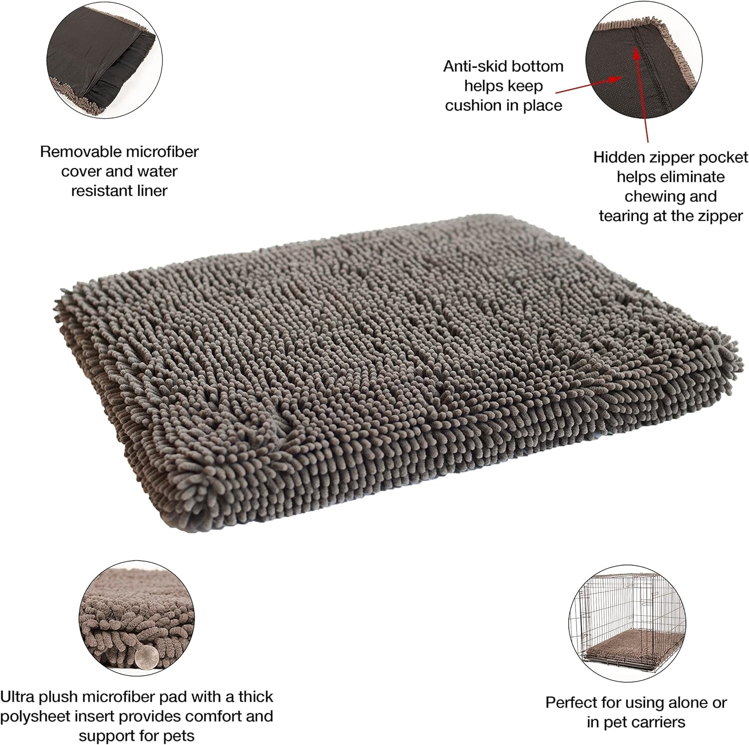 Dog Gone Smart Pet Products Dirty Dog Microfiber Cushion Pad, Grey, 23X36 Large (DGSDDCP2321)