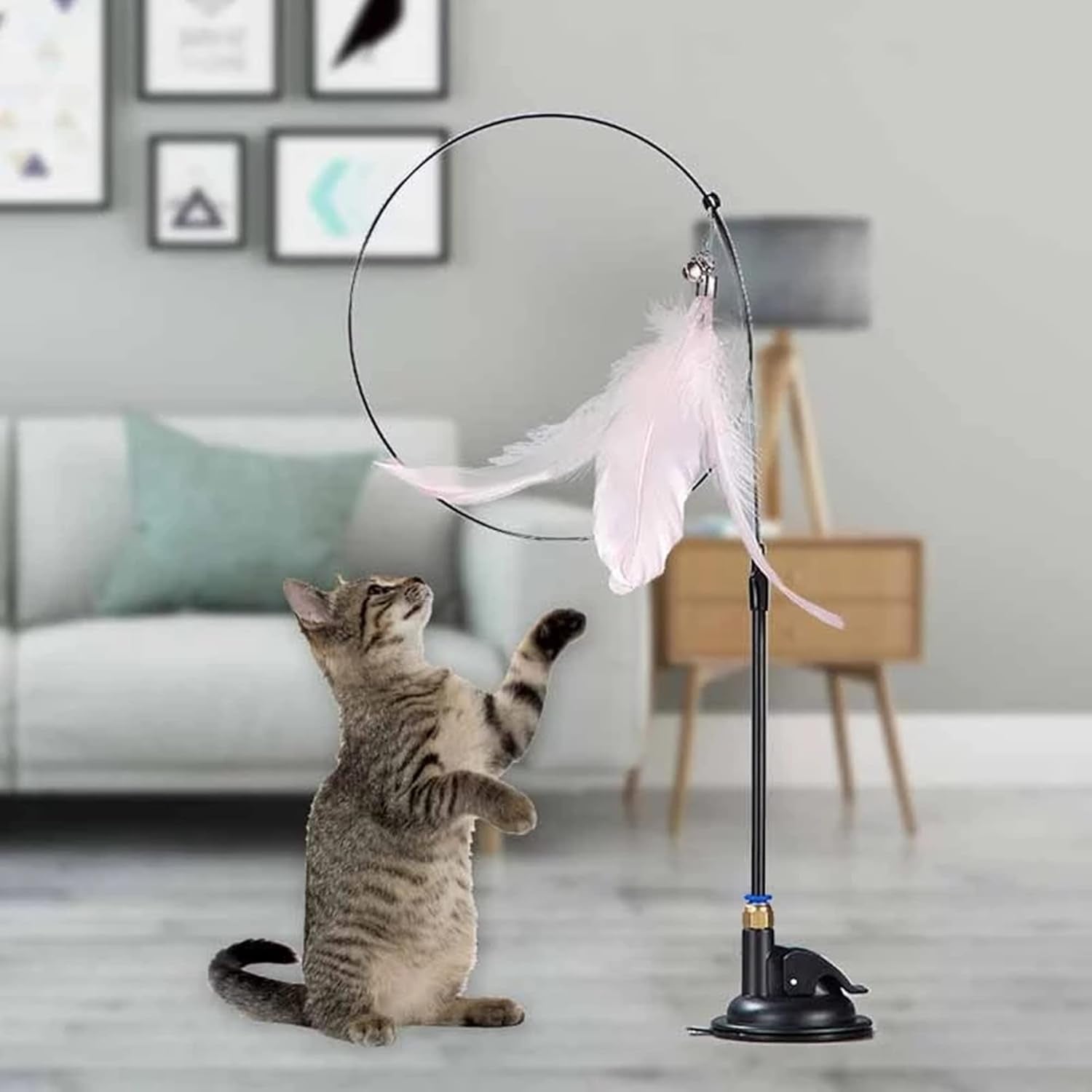 11Pcs Cat Toys Feather Teaser, Interactive Suction Cup Cat Toy Wand with Replaceable Kitten Toys for Indoor Cats to Play Chase Exercise