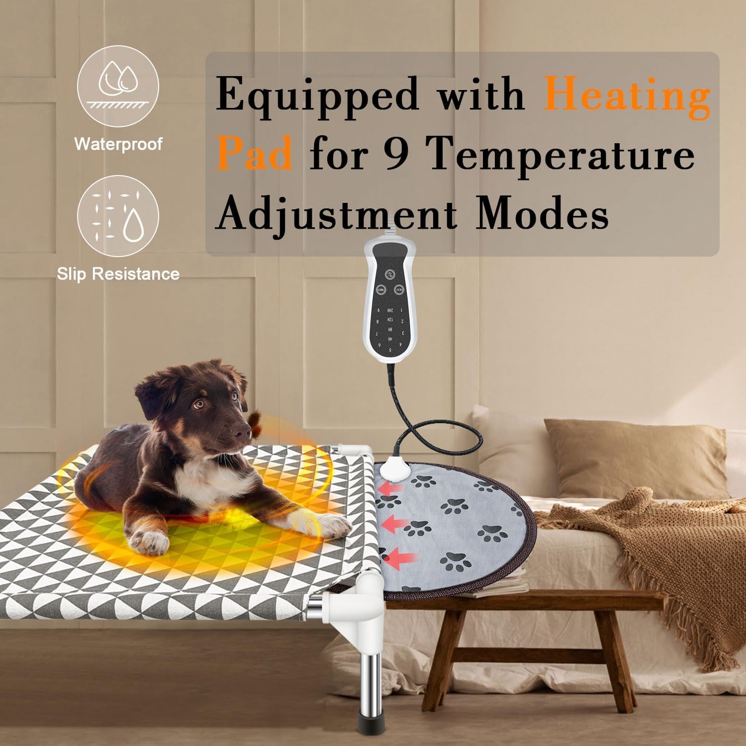 Elevated Outdoor Dog Bed with Heating Pad, Dog Crate Bed Indoor Outdoor, Non-Slip,Detachable Waterproof Winter Heated Dog Bed, for Small Dogs