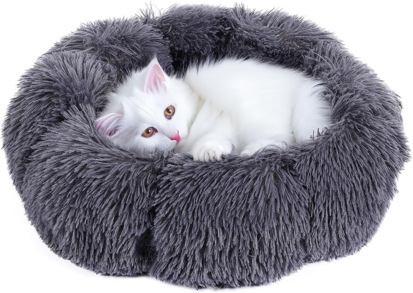 20 Inch Small Dog Bed Cute round Dog Cat Bed, Washable Puppy Kitten Cuddler Beds Dog Donut Bed Plush Calming Pet Bed with Anti-Slip Bottom for Small Pets, Dark Gray