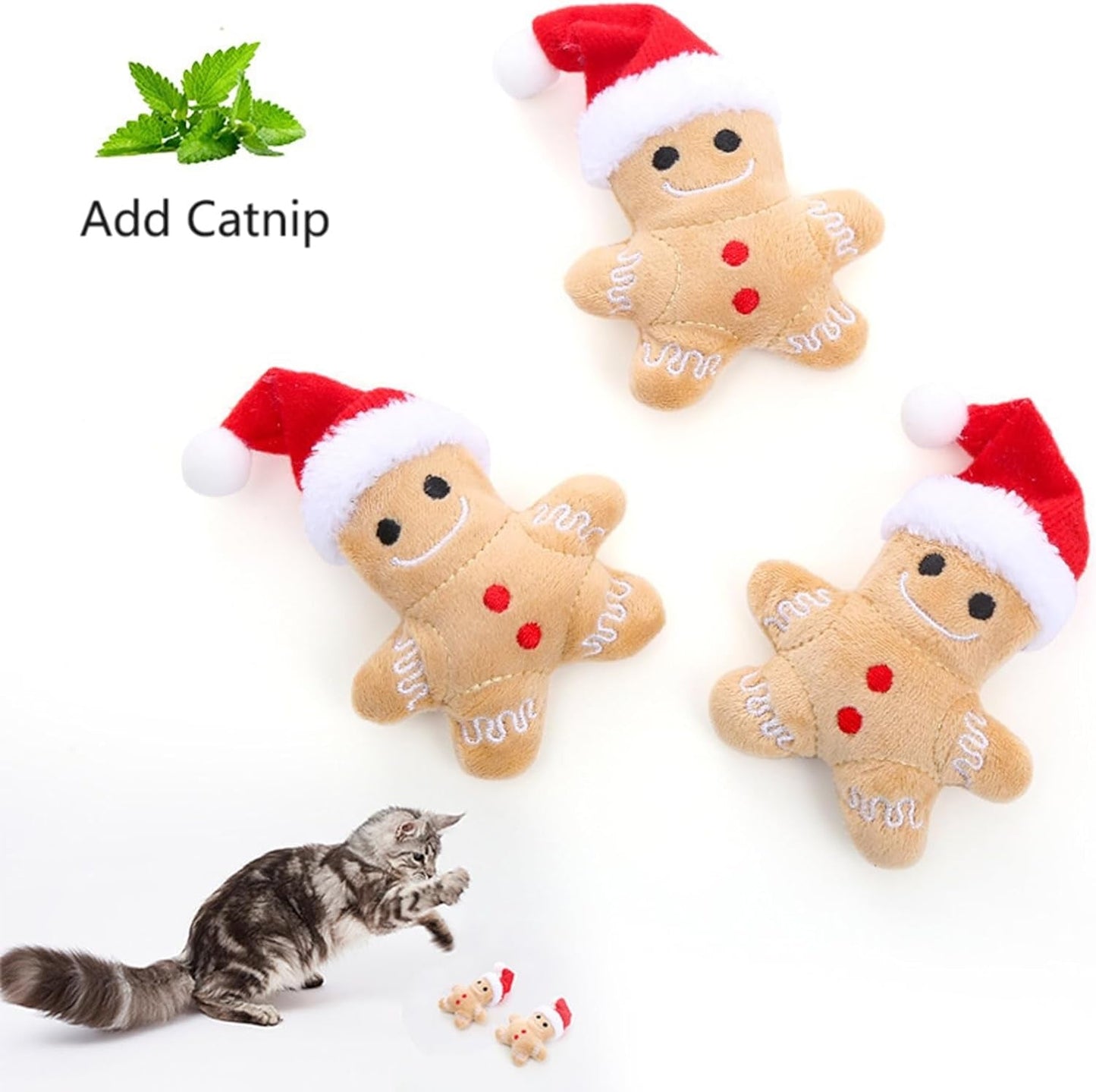 4 Packs Catnip Toys Interactive Toy Costume Plush Christmas Gingerbread Man Cat Toys