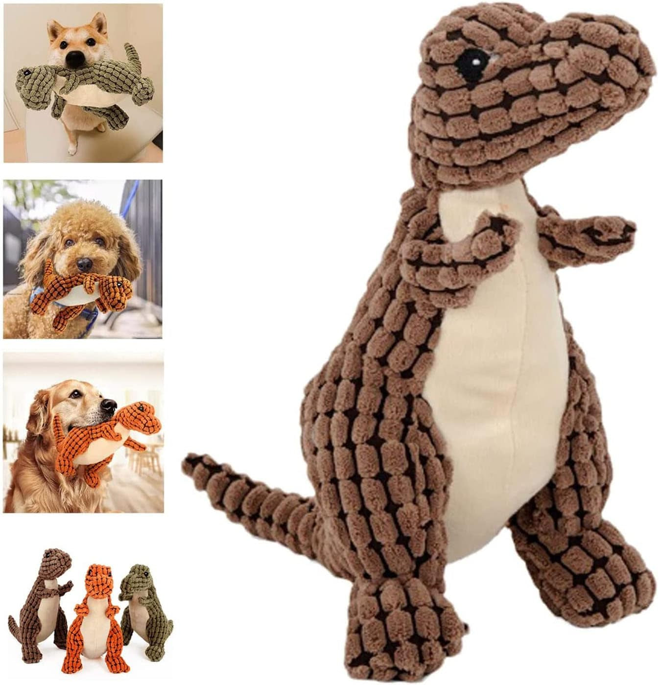 2023 Newest Indestructible Robust Dino, Squeaky Aggressive Chewers Dog Toys, Interactive Dinosau Stuffed Plush Dog Toys, Relieve Boredom Soft Dog Toys for Small Medium Large Breeds (A-Orange)