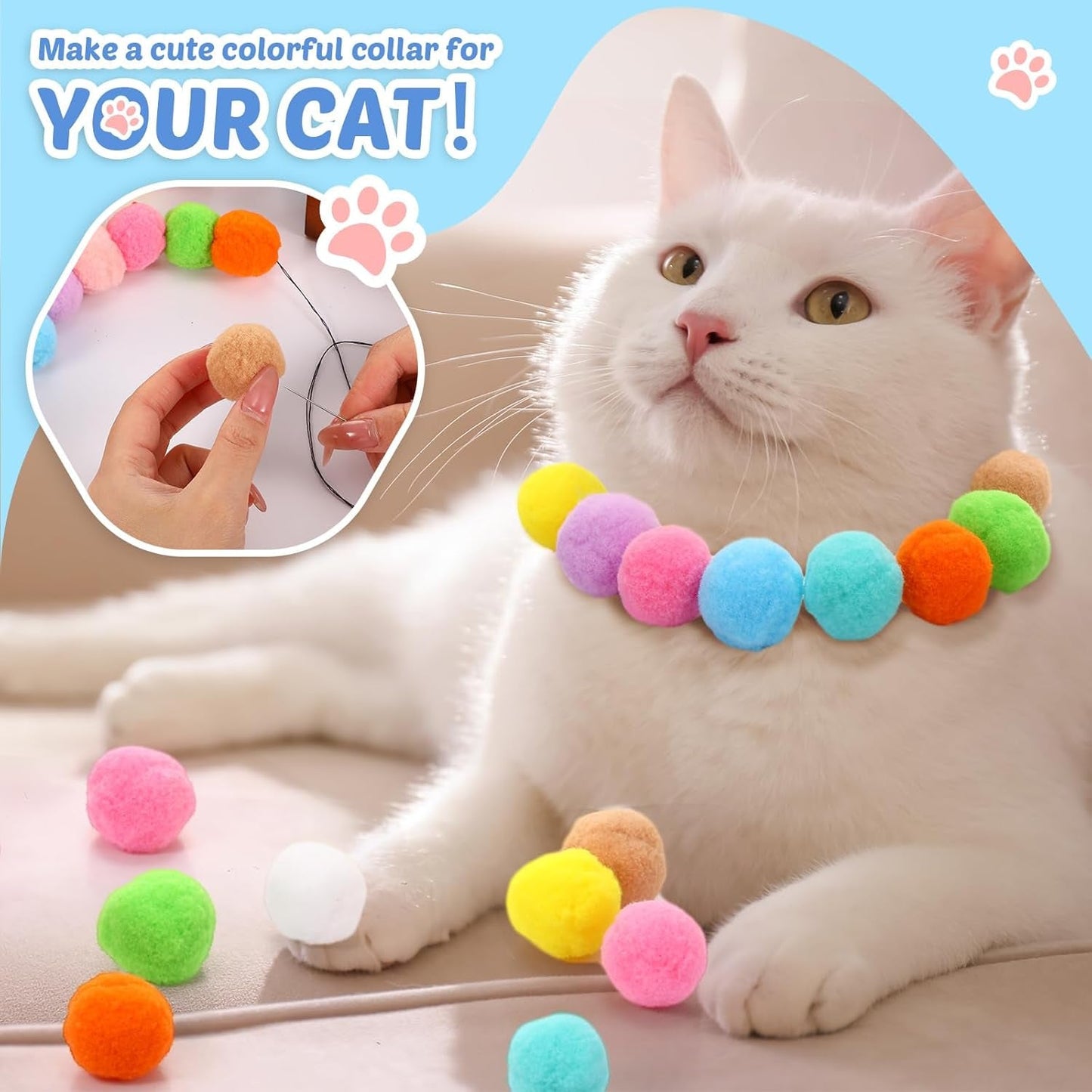 4 Pcs Cat Toys Balls Launcher with 200 Cat Pom Pom Balls Colorful and Soft Plush Ball Shooting Gun Cat Toy Interactive Cat Plush Balls for Indoor Cats Training and Playing