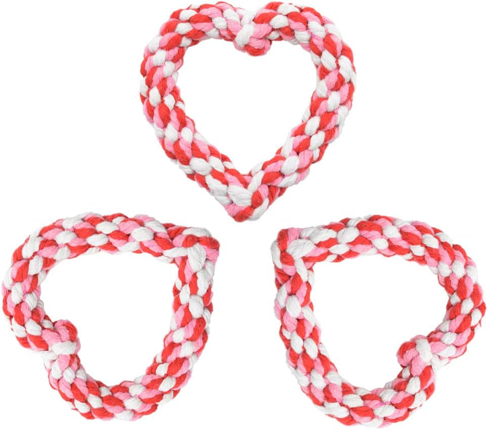 3PCS Valentine'S Day Dog Rope Toys Heart Shaped Durable Chew Toy for Small to Medium Dogs