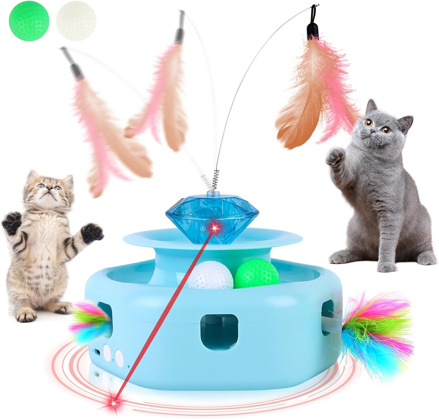 4 In1 Automatic Laser Cat Toy, Interactive Kitten Toy Cat Laser Pointer Toy, Fluttering Butterfly Electronic Cat Toy, Moving Ambush Feather, Track Balls, Cat Interactive Toys for Indoor Cats