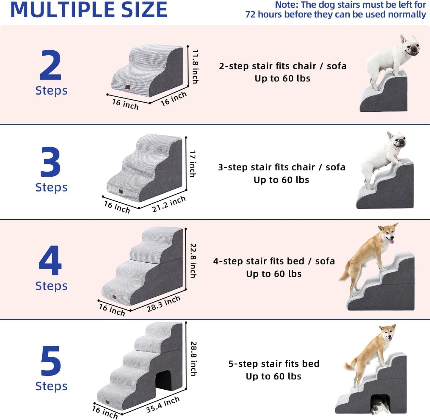 Dog Stairs Ramp for High Beds and Couch,Curved Dog Steps for Small Dogs and Cats Pet Stairs Non-Slip Balanced Portable Pet Step Indoor, 4 Steps,Grey