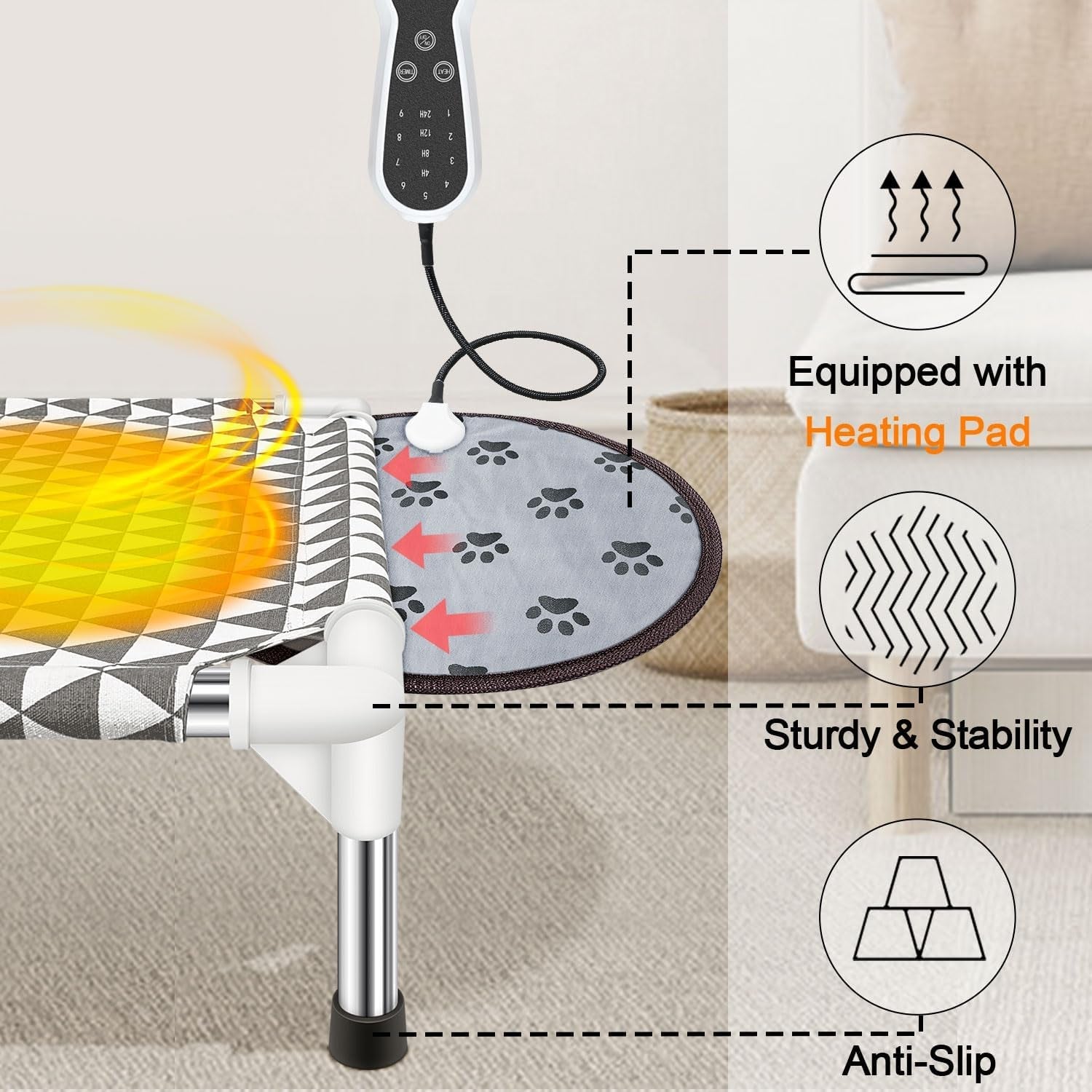 Elevated Outdoor Dog Bed with Heating Pad, Dog Crate Bed Indoor Outdoor, Non-Slip,Detachable Waterproof Winter Heated Dog Bed, for Small Dogs