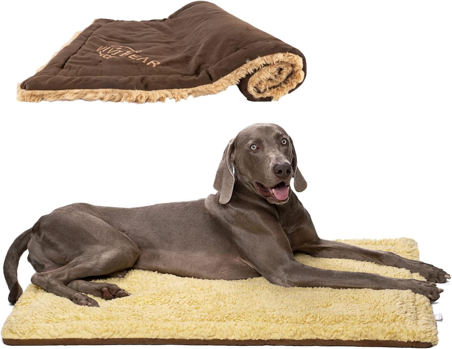 Large Dog Bed Mat 44 Inch Washable Mat Crate Pad, Ultra Soft and Warm Dogs Blanket Mats, Reversible Dog Bed Crate Luxurious Fur Never Bunches Pet Sleep Mats for Cold Weather or Winter