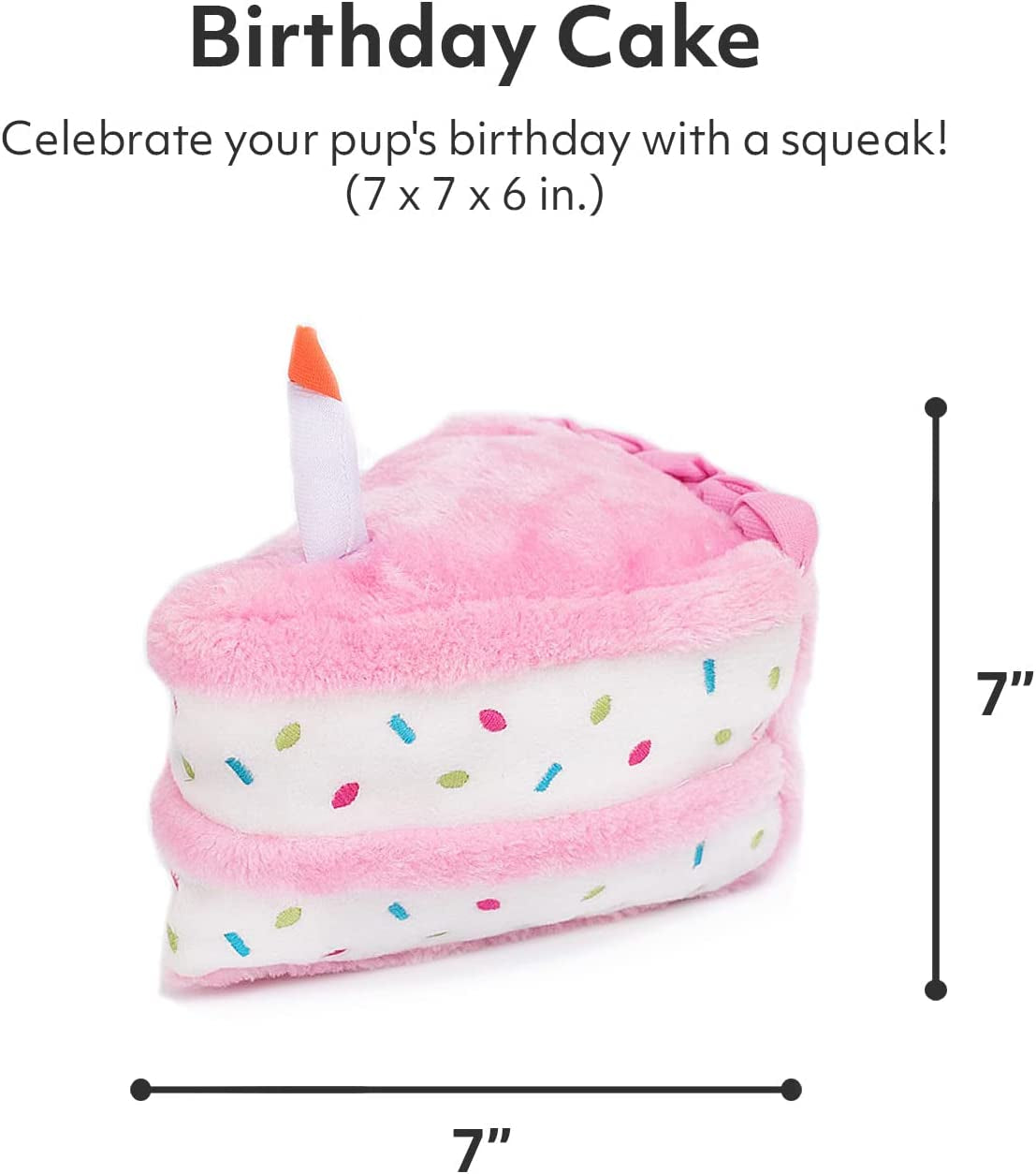 Zippypaws Birthday Gifts for Dogs - Pink Birthday Cake Slice, Plush Squeaky Dog Toy, Dog Birthday Party Supplies for Boys & Girls