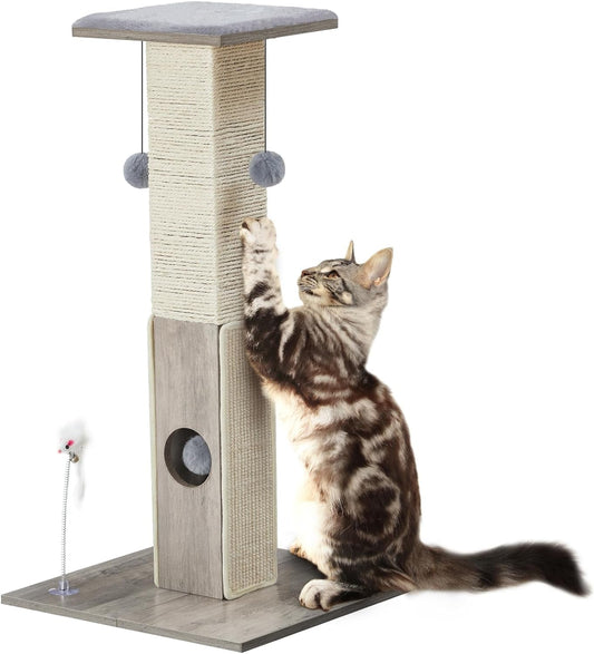 HOOBRO 28.3" Tall Cat Scratching Post, Cat Scratch Posts for Indoor Cats, Sisal Cat Scratcher Tower with Dangling Ball for Large Cats, Tall Furniture Scratching Cat Activity Scratcher, Greige BG01CP03