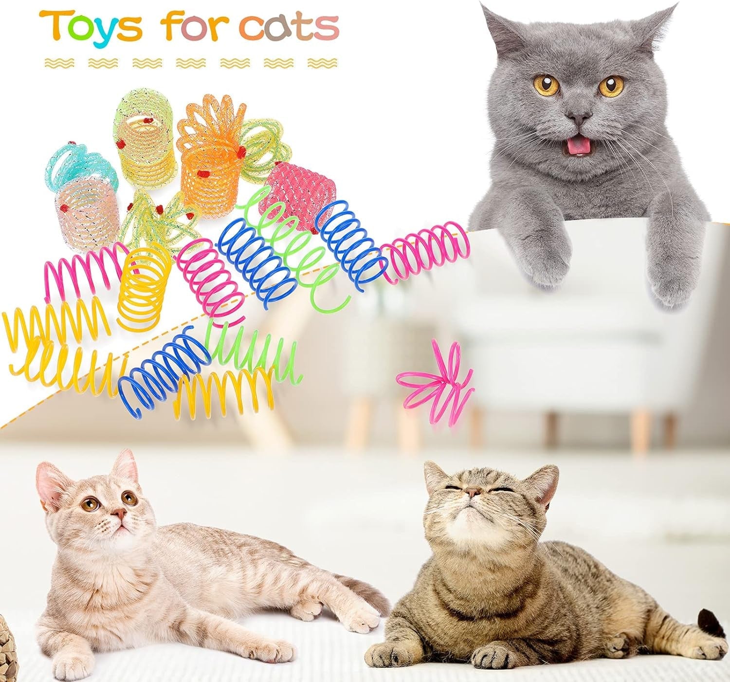 30 Pieces Cat Springs Cat Spiral Toys Cat Fetch Chew Toy Kitten Pet Plastic Coil Spiral Springs for Kitten Bouncing Play Training, 2 Styles