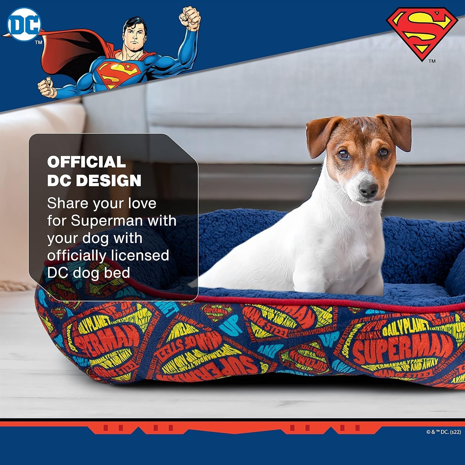 DC Comics for Pets Superman Logo Cuddler Dog Bed | Soft and Comfortable Superhero Cozy Cuddler Dog Bed for Pets | Blue and Red Elevated Dog Bed 24 X 19 X 8