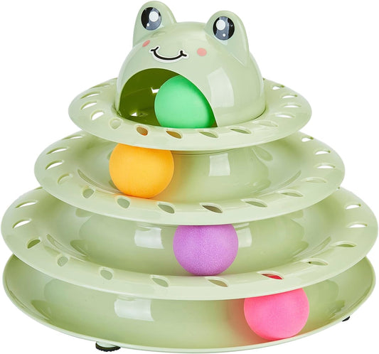 Gefryco Cat Toys 4-Tier Roller Track, Turntable Cat Tower Toy with Colorful Chase Balls, Multi-Level Interactive Cat Toys for Bored Indoor Adult Cats, Fun Puzzle Kitten Exercise Toys Self Play(Green)