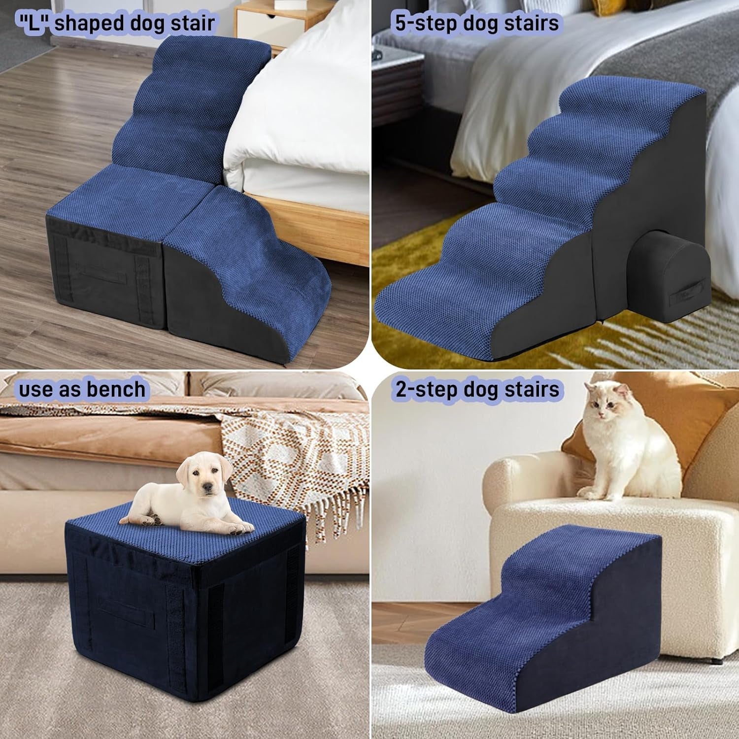 26" Dog Stairs for High Beds, Multifunctional L Shaped Pet Stairs, Adjusts to Either Side of Bed, Pet Steps/Ramp for Puppies, Old Pets and Injured Dogs, Non-Slip Balanced Dog Indoor Step