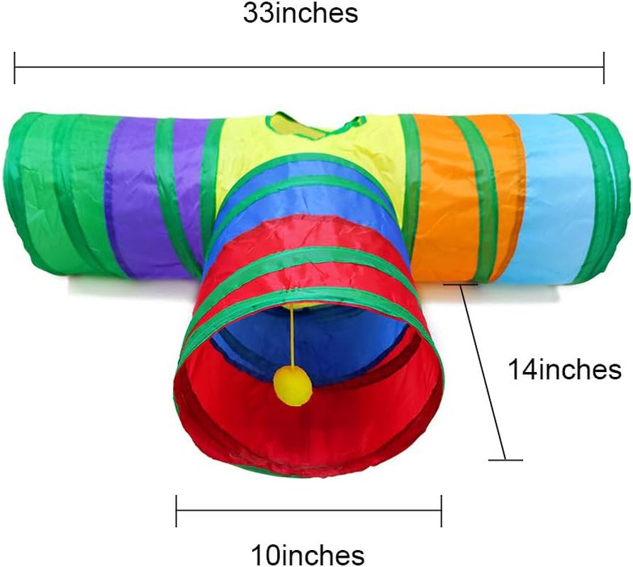 3 Way Cat Tunnel Pet Tube Collapsible Play Toy Indoor Outdoor Kitty Puppy Toys for Puzzle Exercising Hiding Training and Running with Fun Ball Catnip and Feather Toy