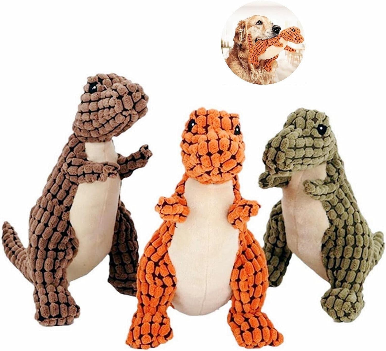 2024 New Indestructible Robust Dino, Plush Dog Toy, Indestructible Squeaky Toys for Dogs, Durable Dog Toys for Aggressive Chewers, Chew Toys for Dogs, Interactive Dog Toys for Boredom (A-Orange)