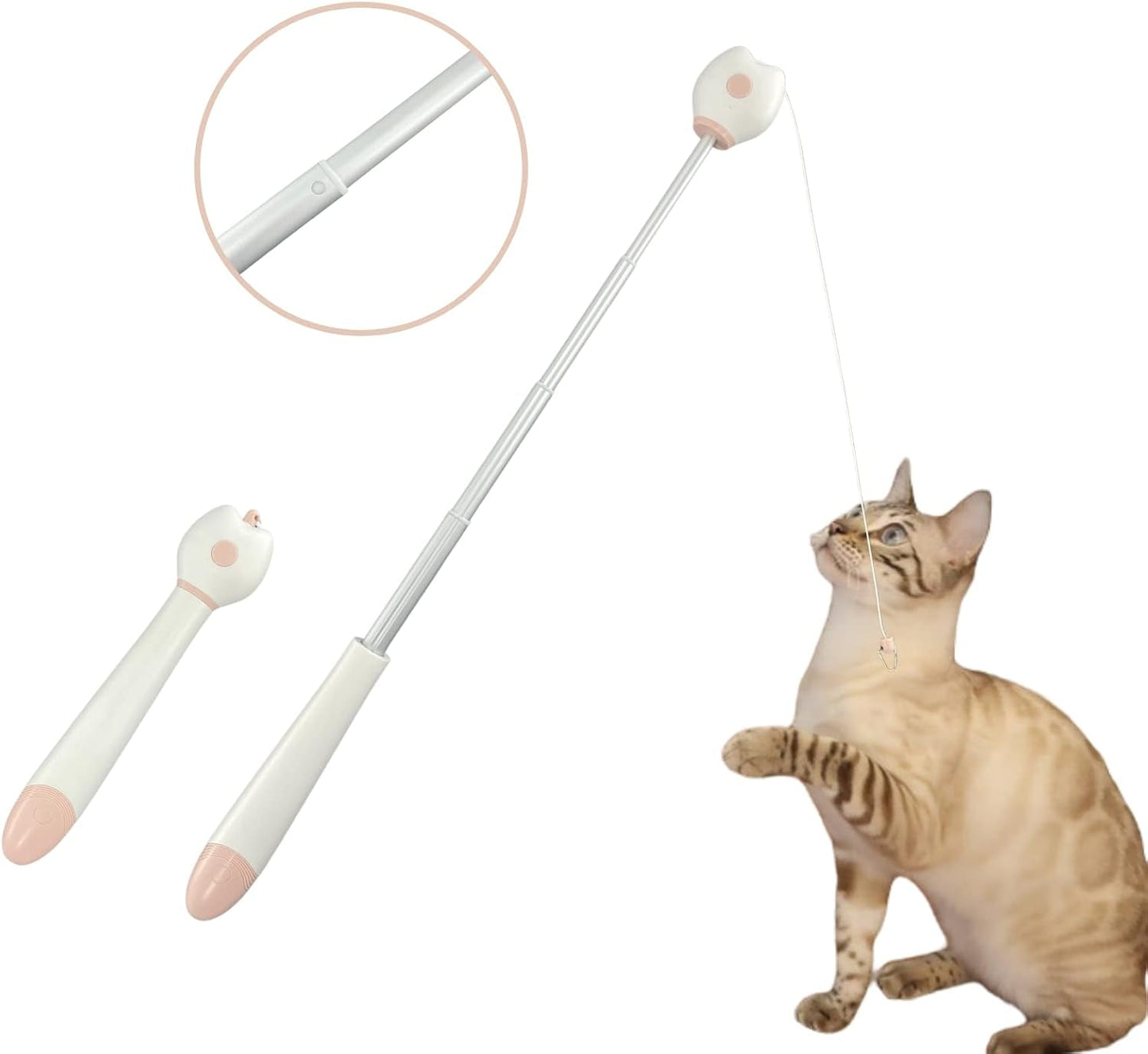 3-In-1 Retractable Cat Wand Toys for Indoor Cats, Extendable Fishing Rod Laser Toy Feather Cat Toy W/ Bell, Electronic Smart Pet Exercise Kitten Toys (Pink)