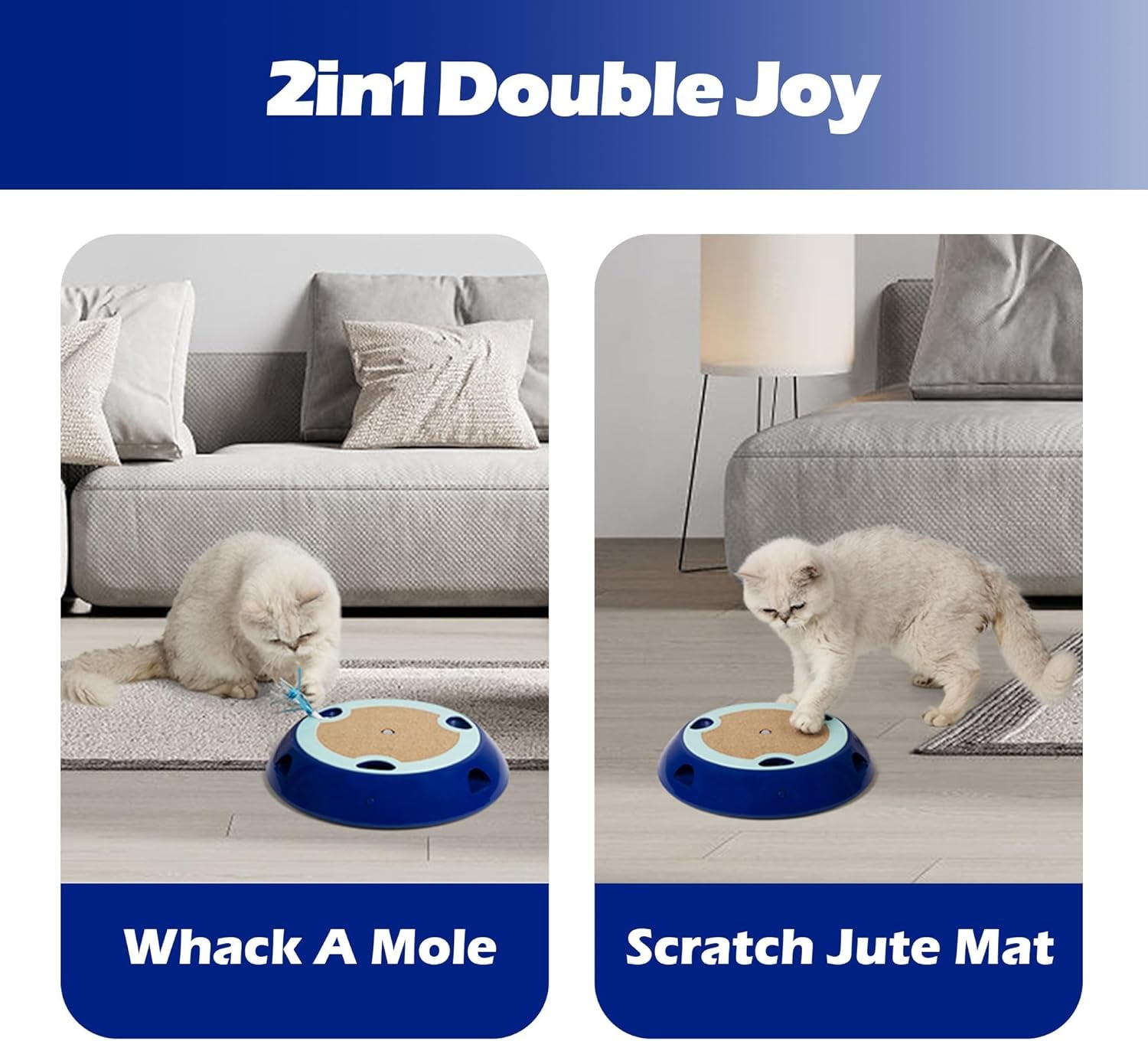 2In1 Interactive Cat Toys for Indoor Cats Automatic Whack a Mole Electronic Kitten Toy with Jute Mat Cute Mouse Toy