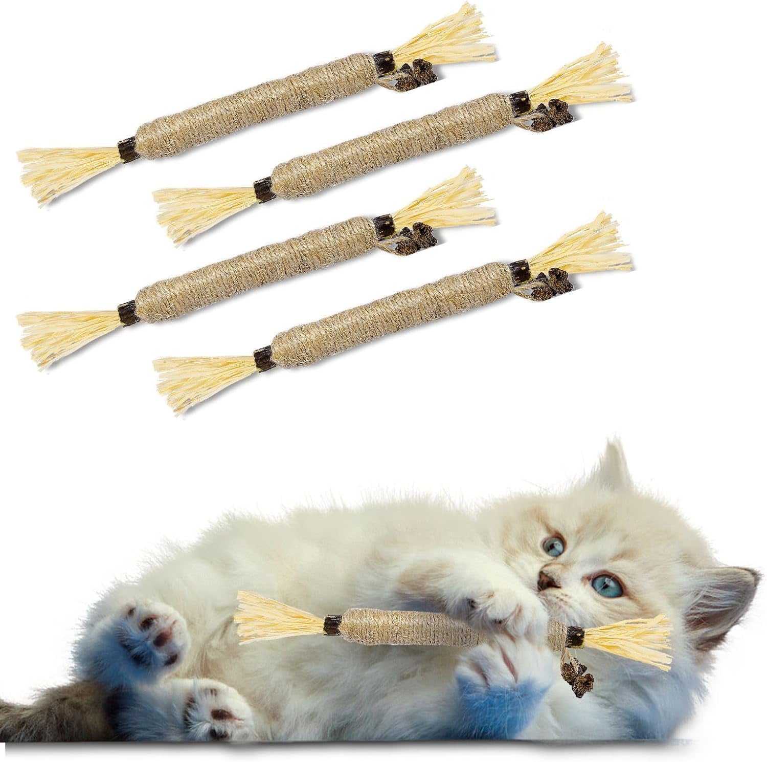 4 Pack Silvervine Sticks for Cats - Cat Chew Toy for Dental Care, Edible Matatabi Cat Chew Sticks for Teeth Cleaning, Kitty Toys for Indoor Cats (4 Sticks)