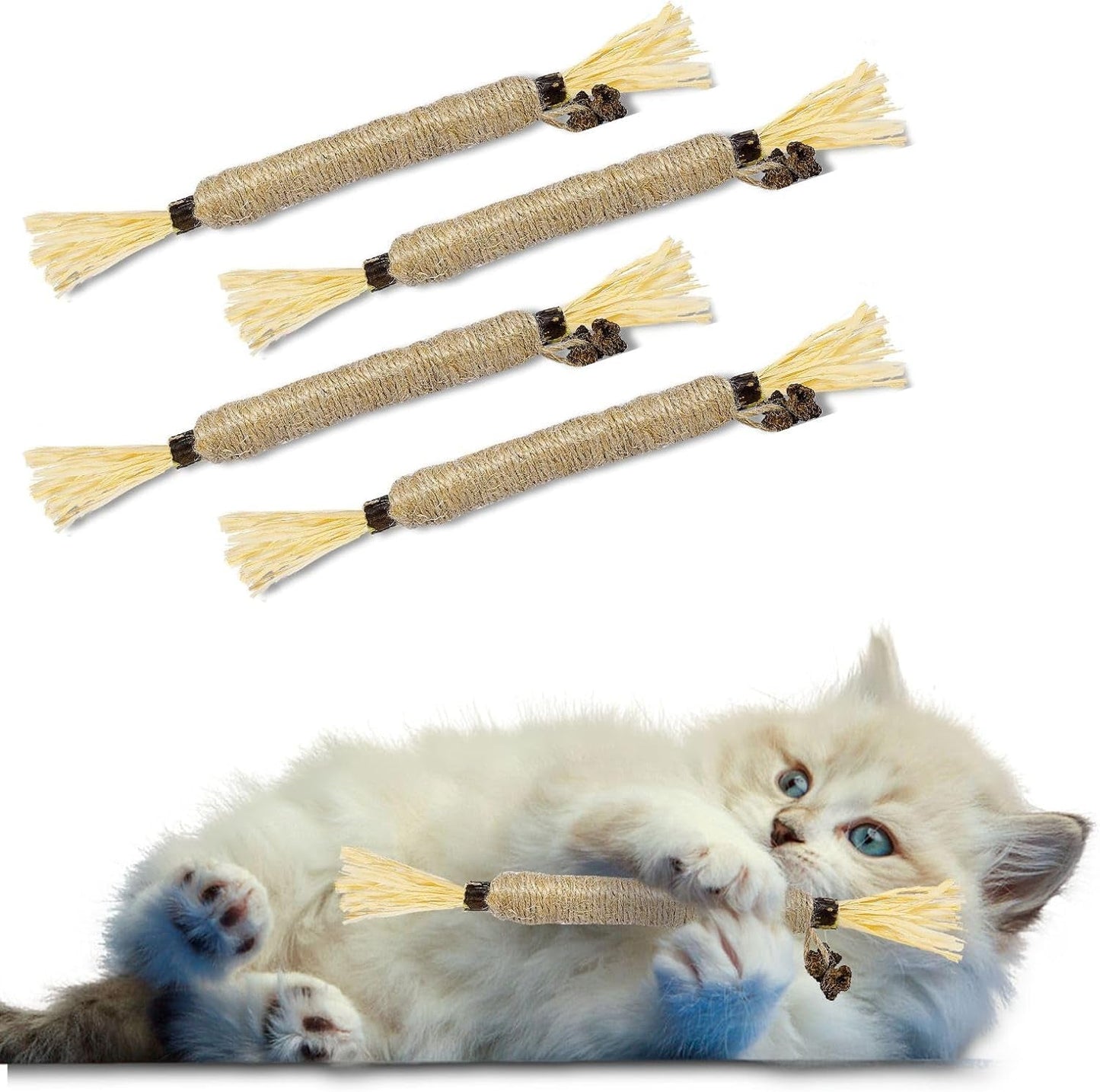 4 Pack Silvervine Sticks for Cats - Cat Chew Toy for Dental Care, Edible Matatabi Cat Chew Sticks for Teeth Cleaning, Kitty Toys for Indoor Cats (4 Sticks)