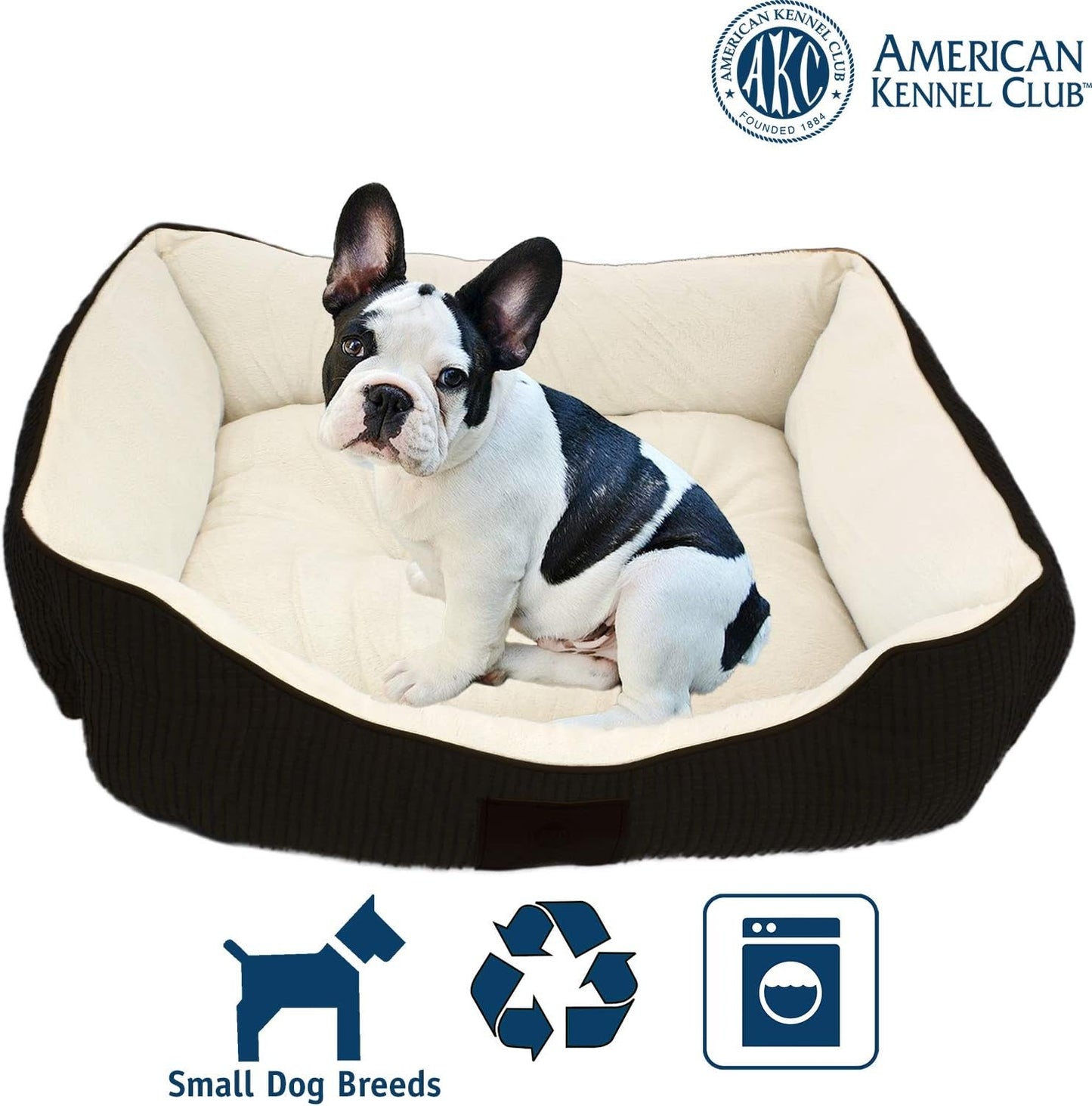 American Kennel Club Small Black Dog Bed, Solid Weave Cuddler, AKC Pet Cuddler, 26"