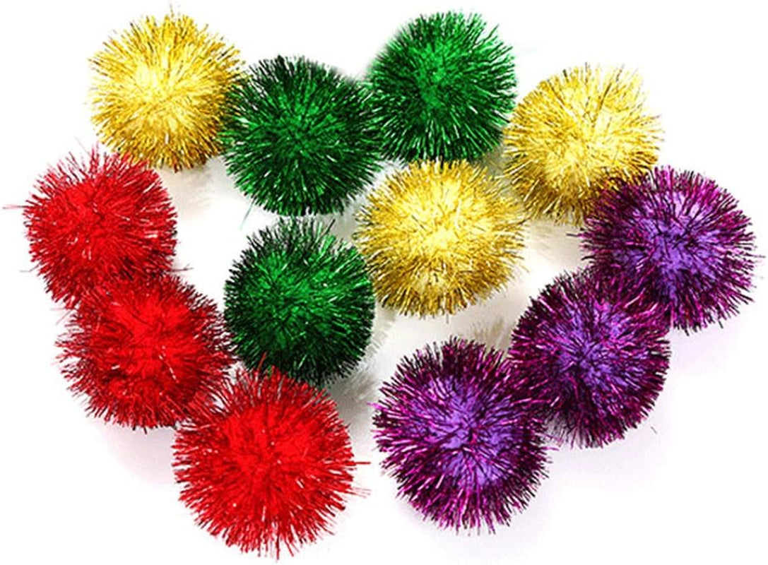 10Pcs Pet Supplies Pet Essentials Funny Pet Cat Kitten Sparkly Glitter Tinsel Pom Balls Chewing Play Toy for Pet Mixed Color