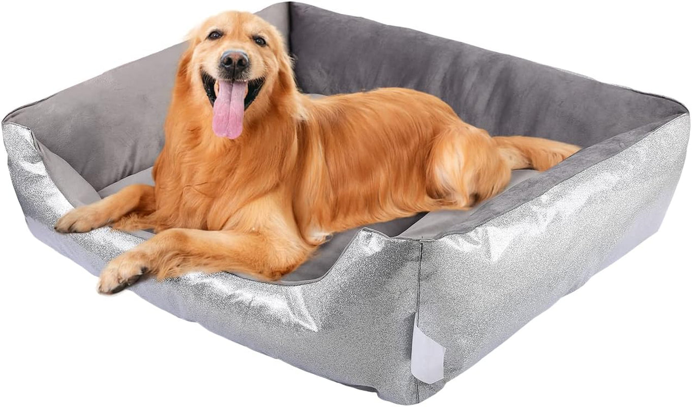 Dog Beds, Rectangle Washable Dog Bed Comfortable and Breathable Pet Sofa, Blin Waterproof PU Leather Soft Puppy Bed for Medium Small Dogs Cat Bed Pet Bed (Dark Gray)