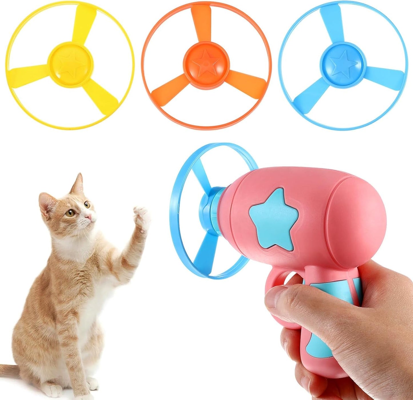 3 Sets Funny Cat Pet Outdoor Dog Disk Shooter Abs Colorful Outdoor Flying Disc Interactive Kids Cat Interactive Pet Cat Set to Rotate