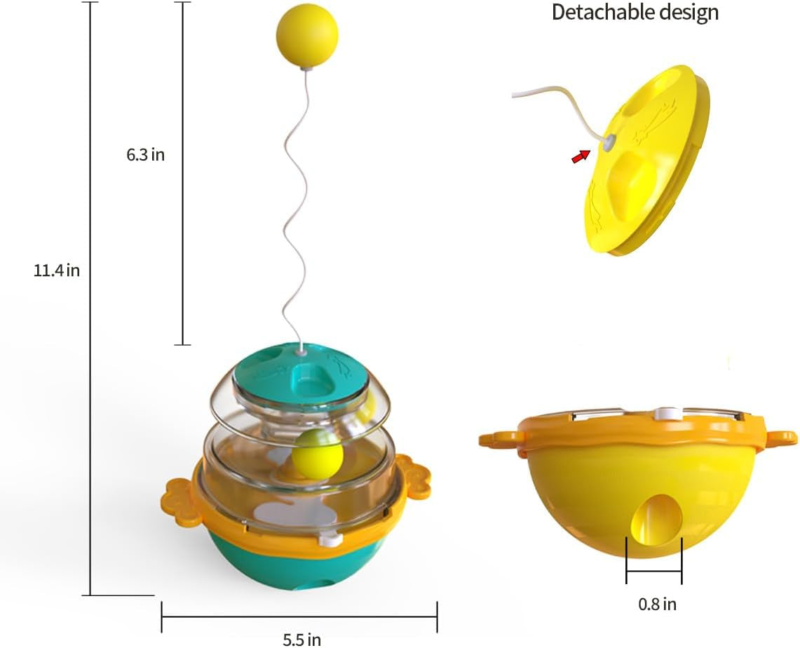 2-In-1 Cat Treat Puzzle with Balls, Indoor Cat Treat Dispenser Toy, Interactive Feeder Ball Toy, Cat Treats Temptations, Tumbler Brain Stimulating Puzzle Feeder, for Cats (Yellow)