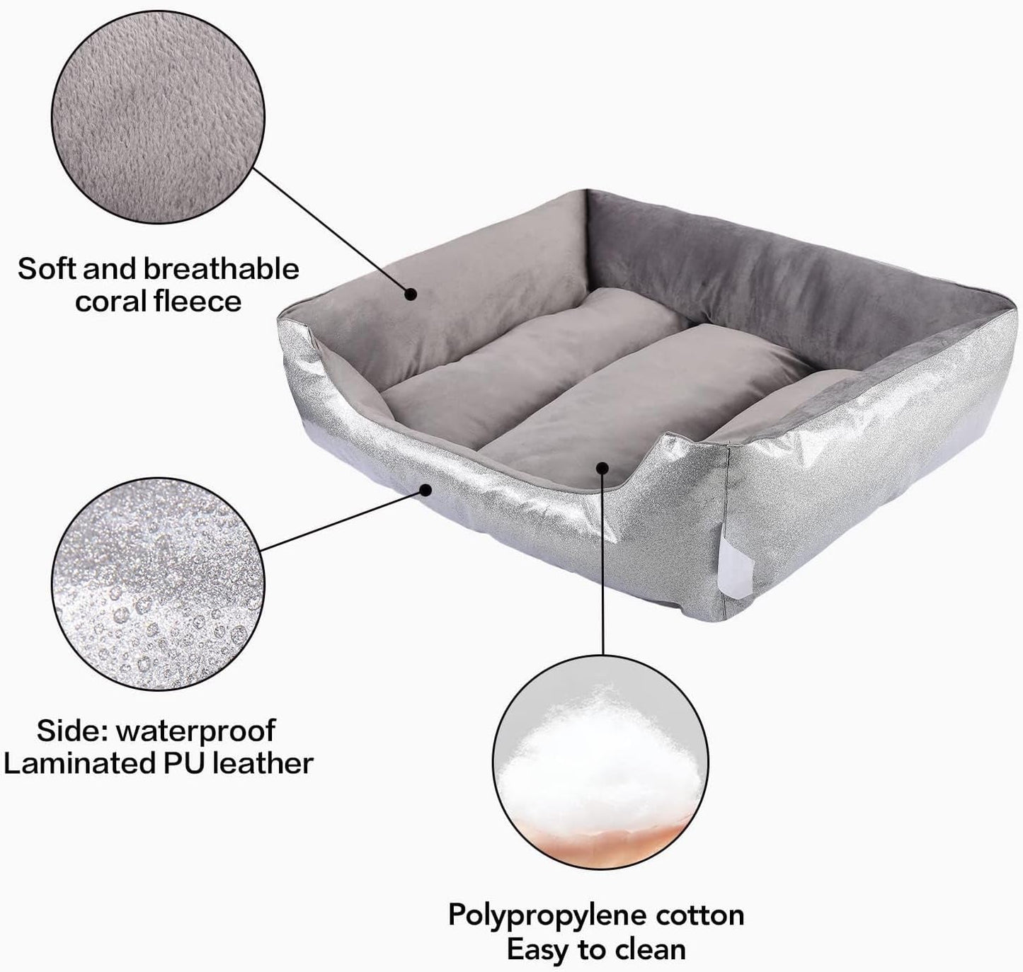 Dog Beds, Rectangle Washable Dog Bed Comfortable and Breathable Pet Sofa, Blin Waterproof PU Leather Soft Puppy Bed for Medium Small Dogs Cat Bed Pet Bed (Dark Gray)