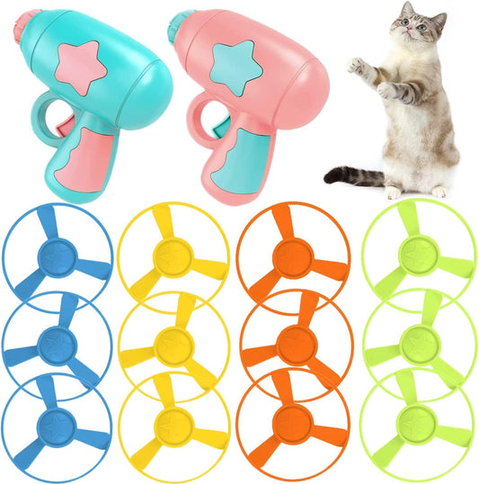 14 PCS Cat Fetch Toy with Colorful Flying Propellers Set, Cat Playing Tracking Interactive Toys for Kitten Chasing Training Hunting